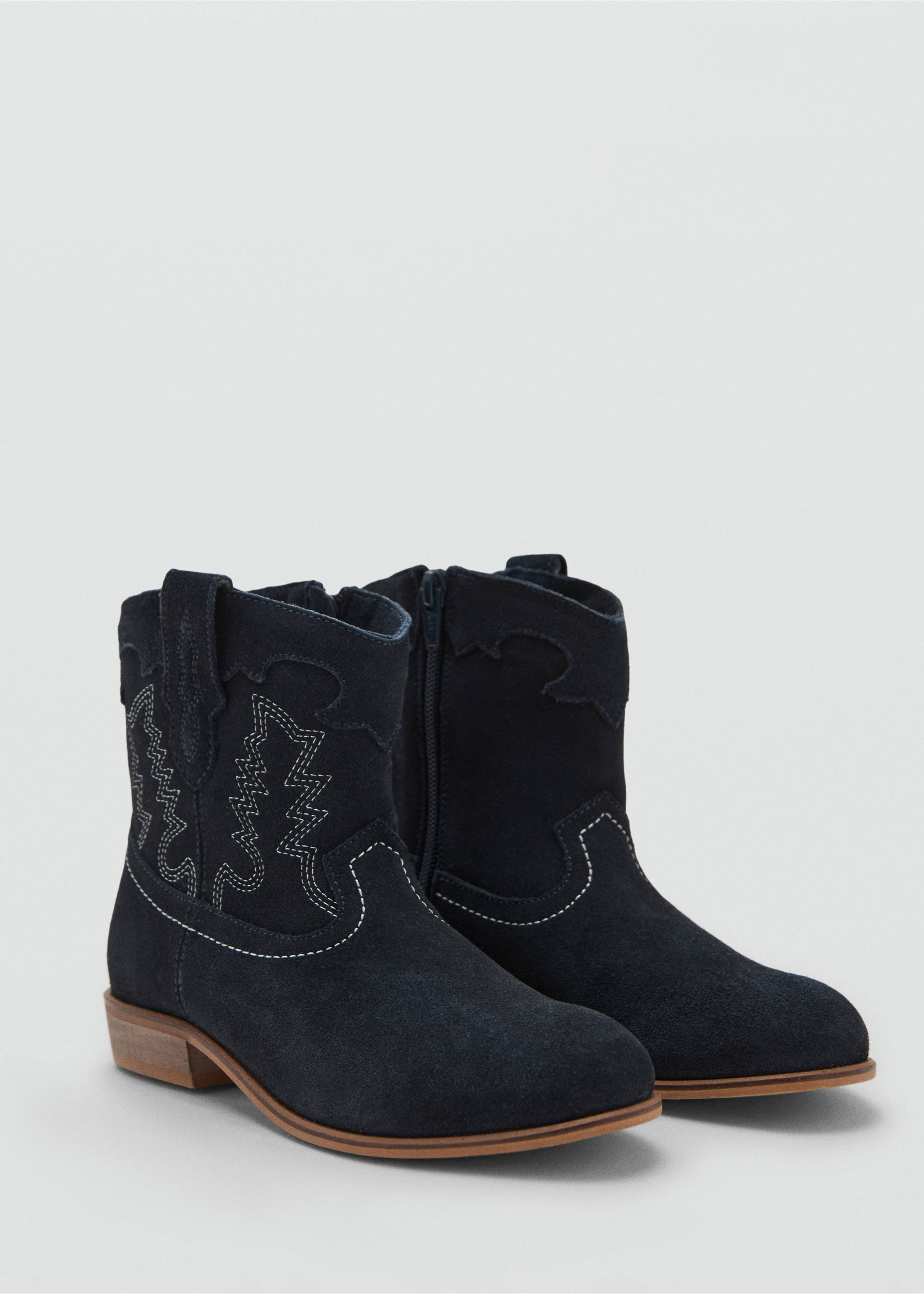 Bestickte Lederstiefelette - Mittlere Ansicht, Marineblau. Ref: 17065147-00.