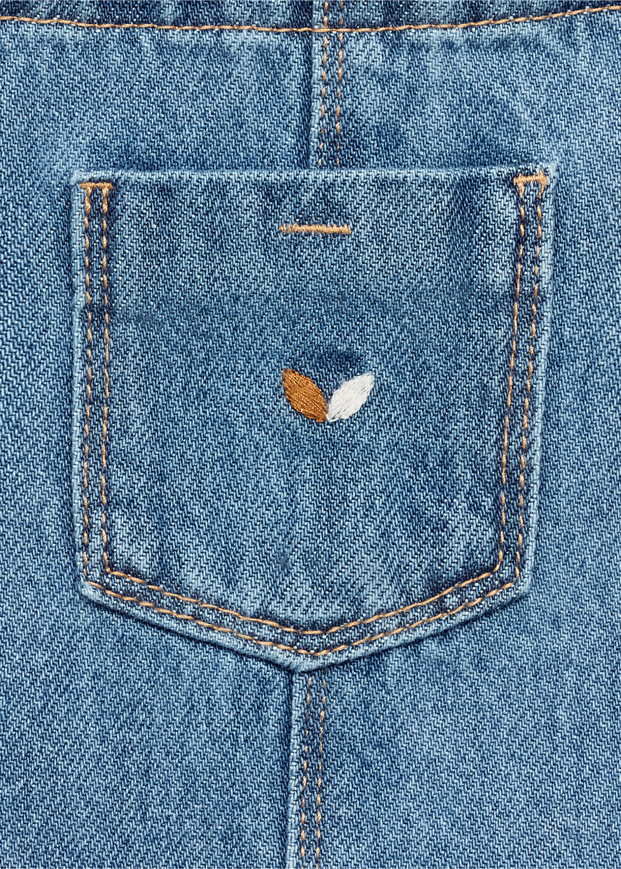 Broderad förklädesklänning i denim - Detaljer om artikeln 0, Mellanblå. Ref: 17065154-00.