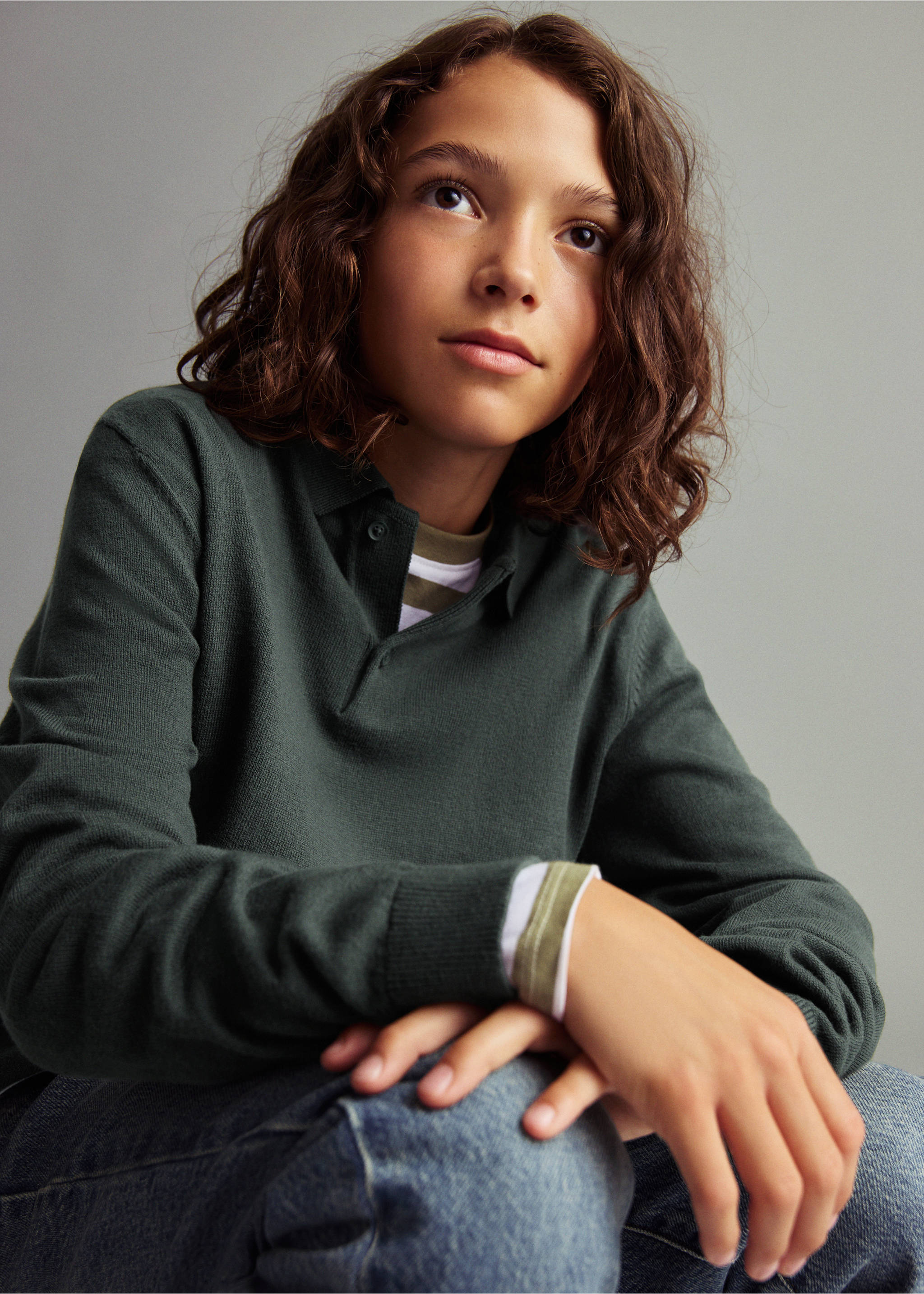 Knitted polo-neck sweater - Medium plane, Dark Green. Ref: 17065155-00.