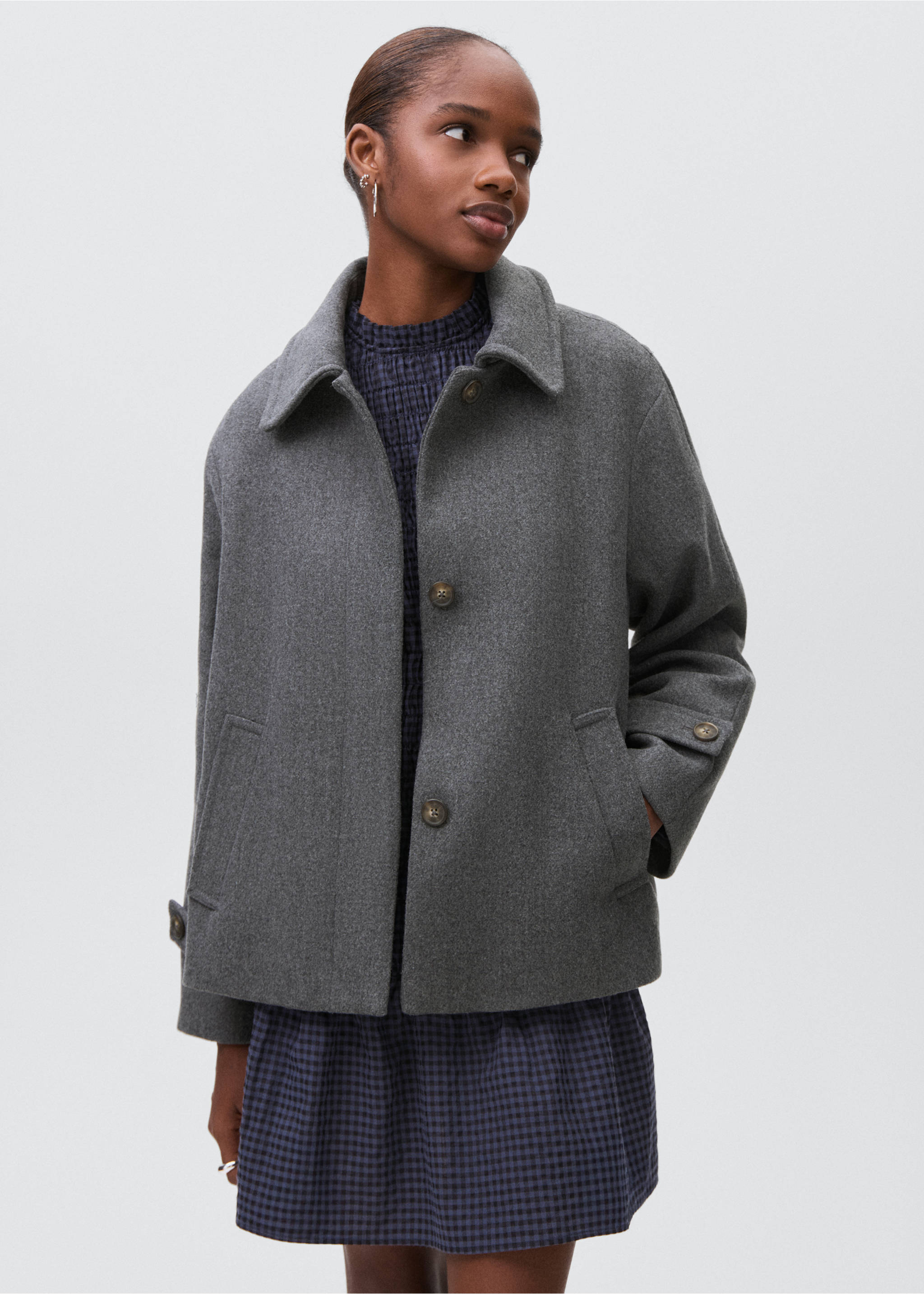 Wool fabric coat - Medium plane, Grey. Ref: 17065783-00.