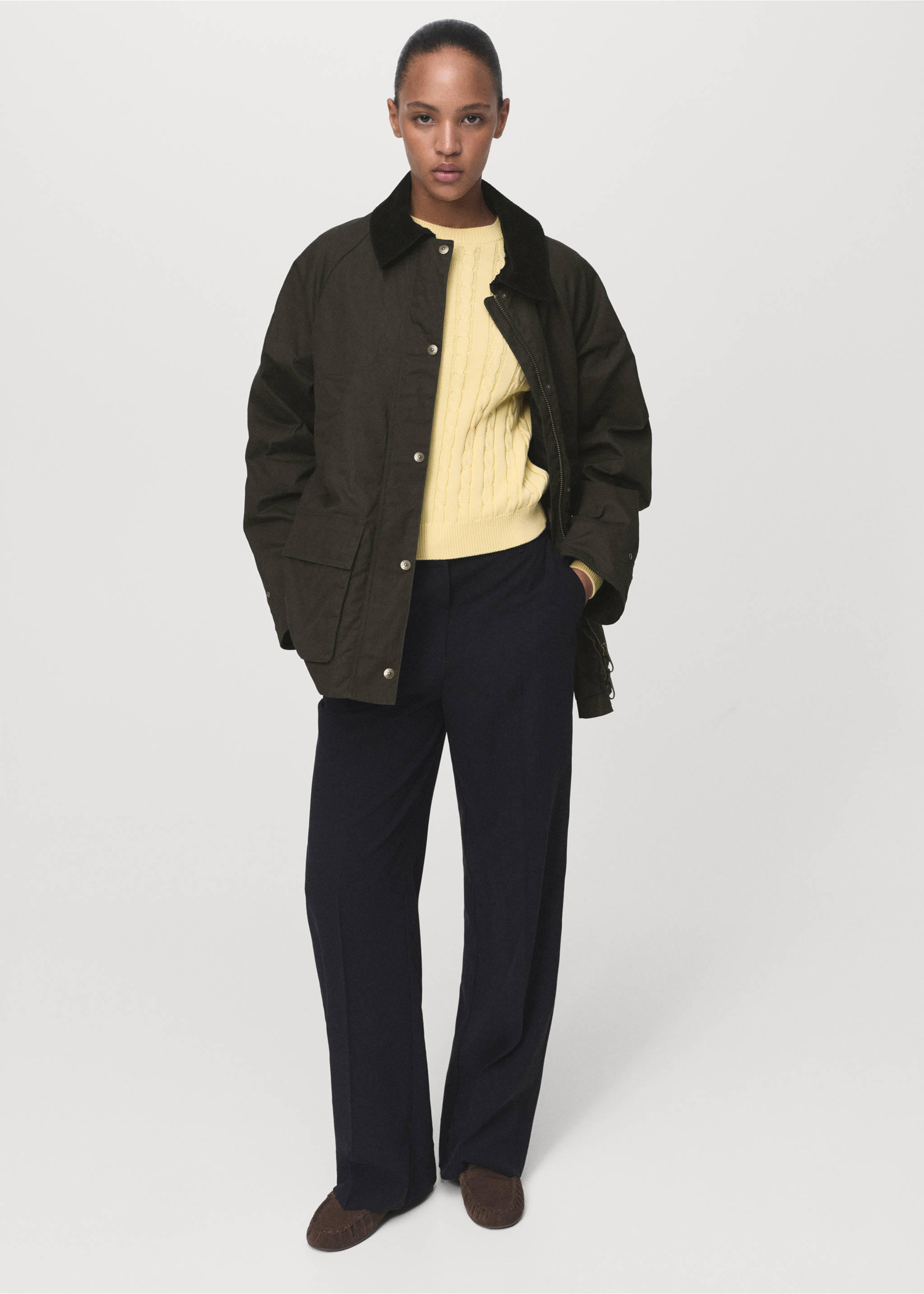 Cotton parka with corduroy collar - General plane, Khaki. Ref: 17065789-00.