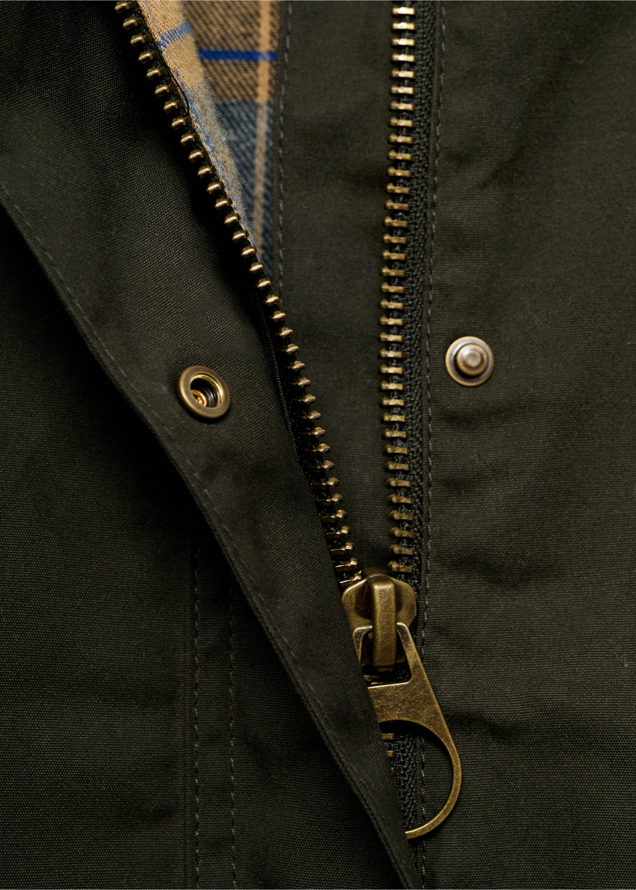 Cotton parka with corduroy collar - Details of the article 8, Khaki. Ref: 17065789-00.