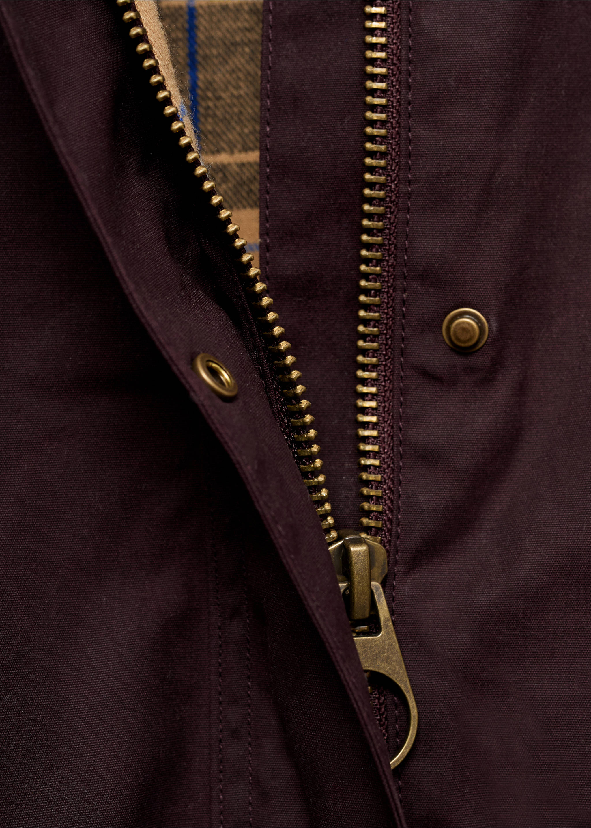 Cotton parka with corduroy collar - Details of the article 8, Burgundy. Ref: 17065789-00.
