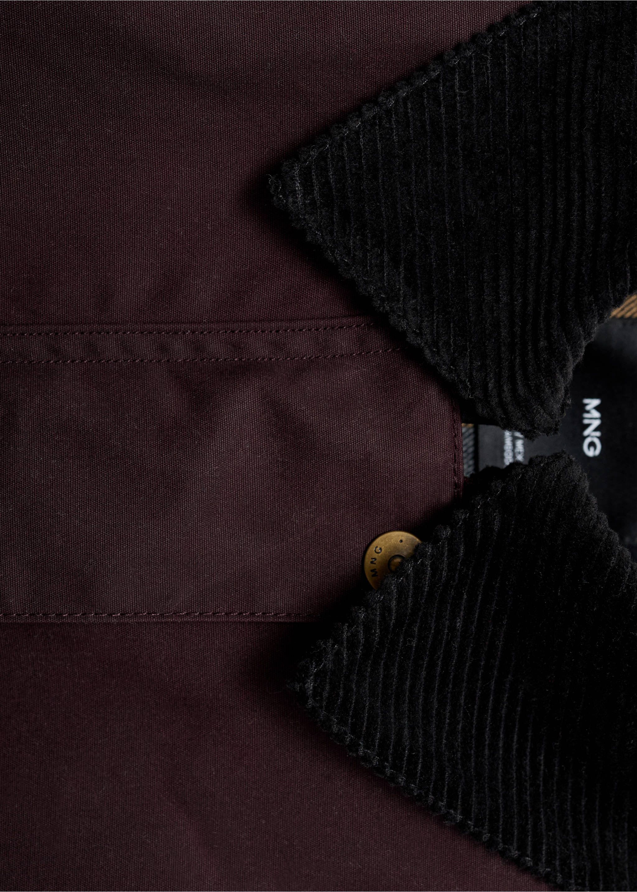 Cotton parka with corduroy collar - Details of the article 0, Burgundy. Ref: 17065789-00.