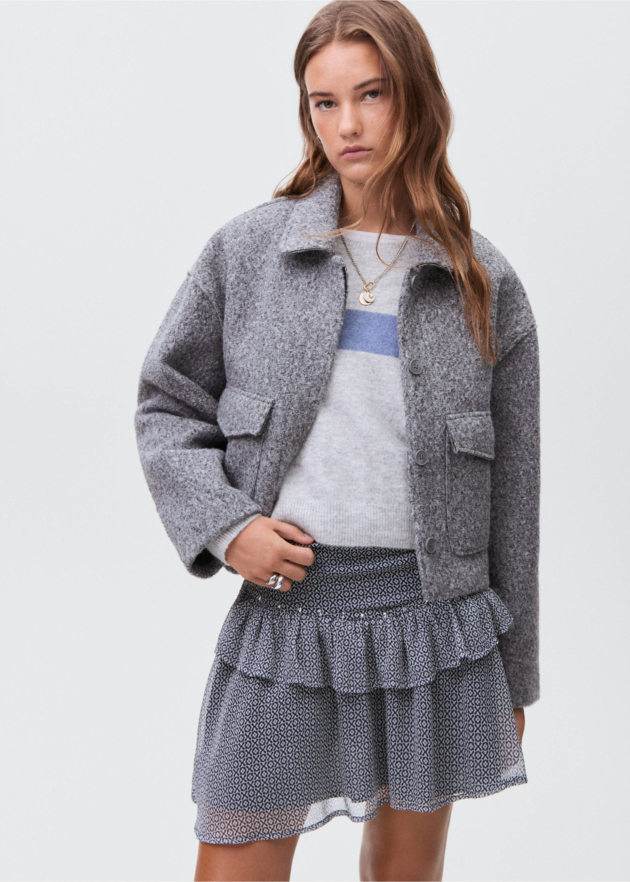 Ruffled skirt with rhinestones - Details of the article 1, Navy. Ref: 17065791-00.