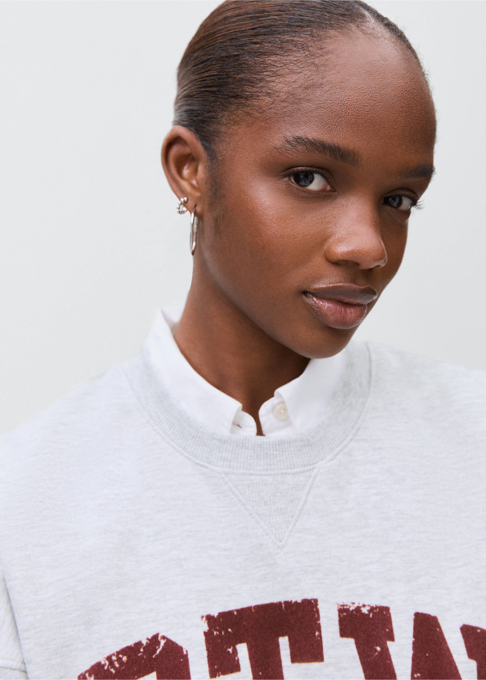 Printed cotton sweatshirt - Details of the article 1, Light Heather Grey. Ref: 17065793-00.