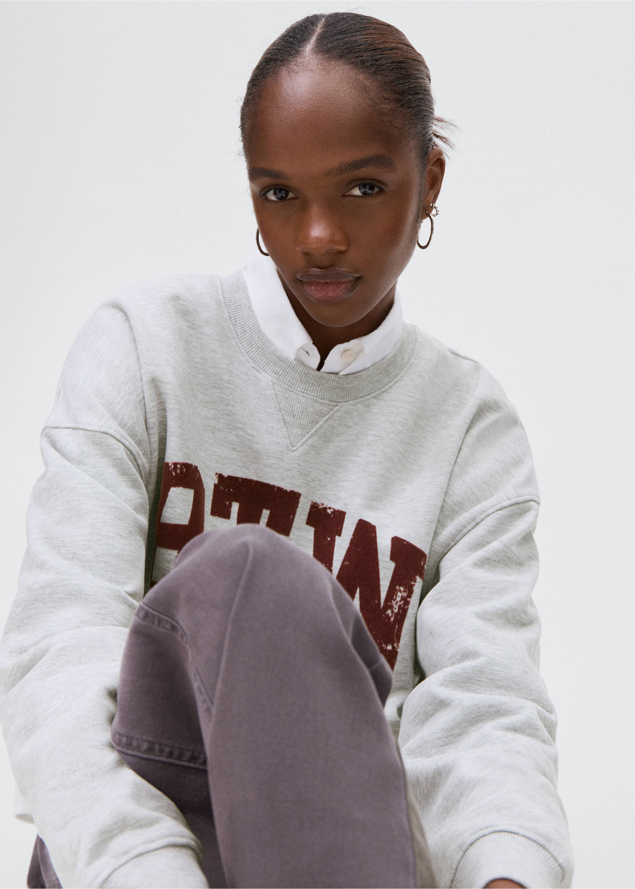 Printed cotton sweatshirt - Details of the article 2, Light Heather Grey. Ref: 17065793-00.