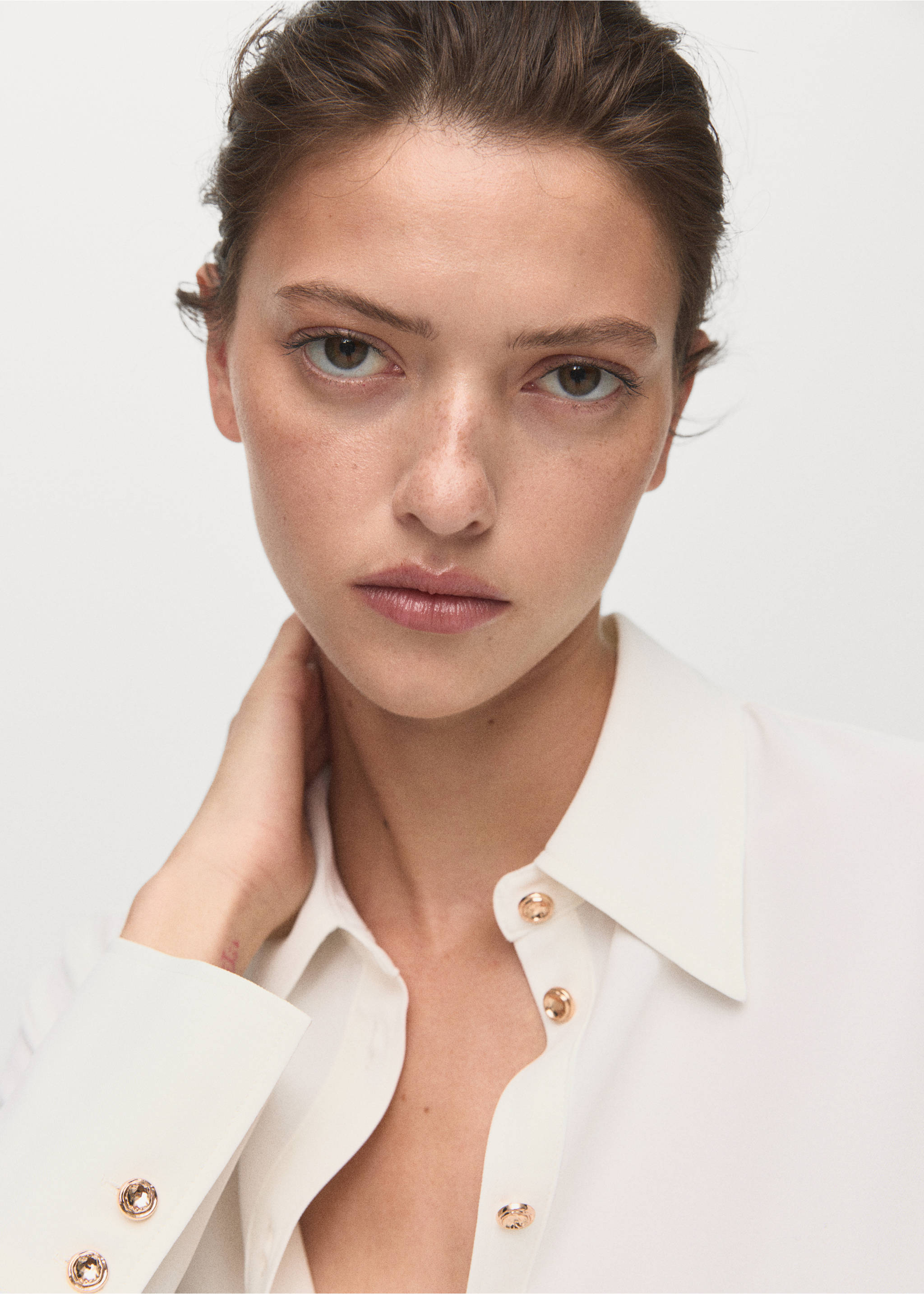 Shirt with jewel buttons - Details of the article 1, Off White. Ref: 17065804-00.