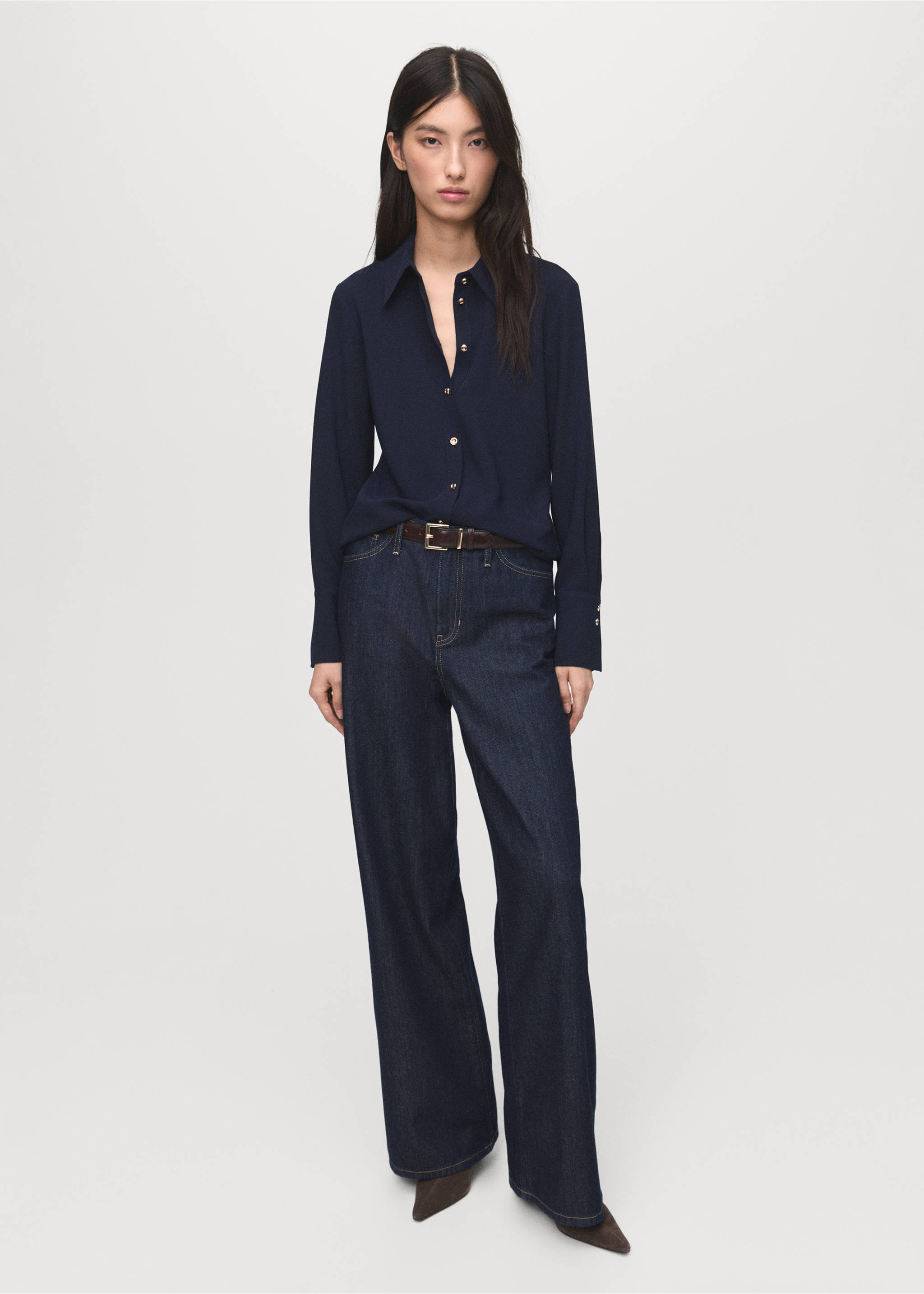 Shirt with jewel buttons - General plane, Navy. Ref: 17065804-00.