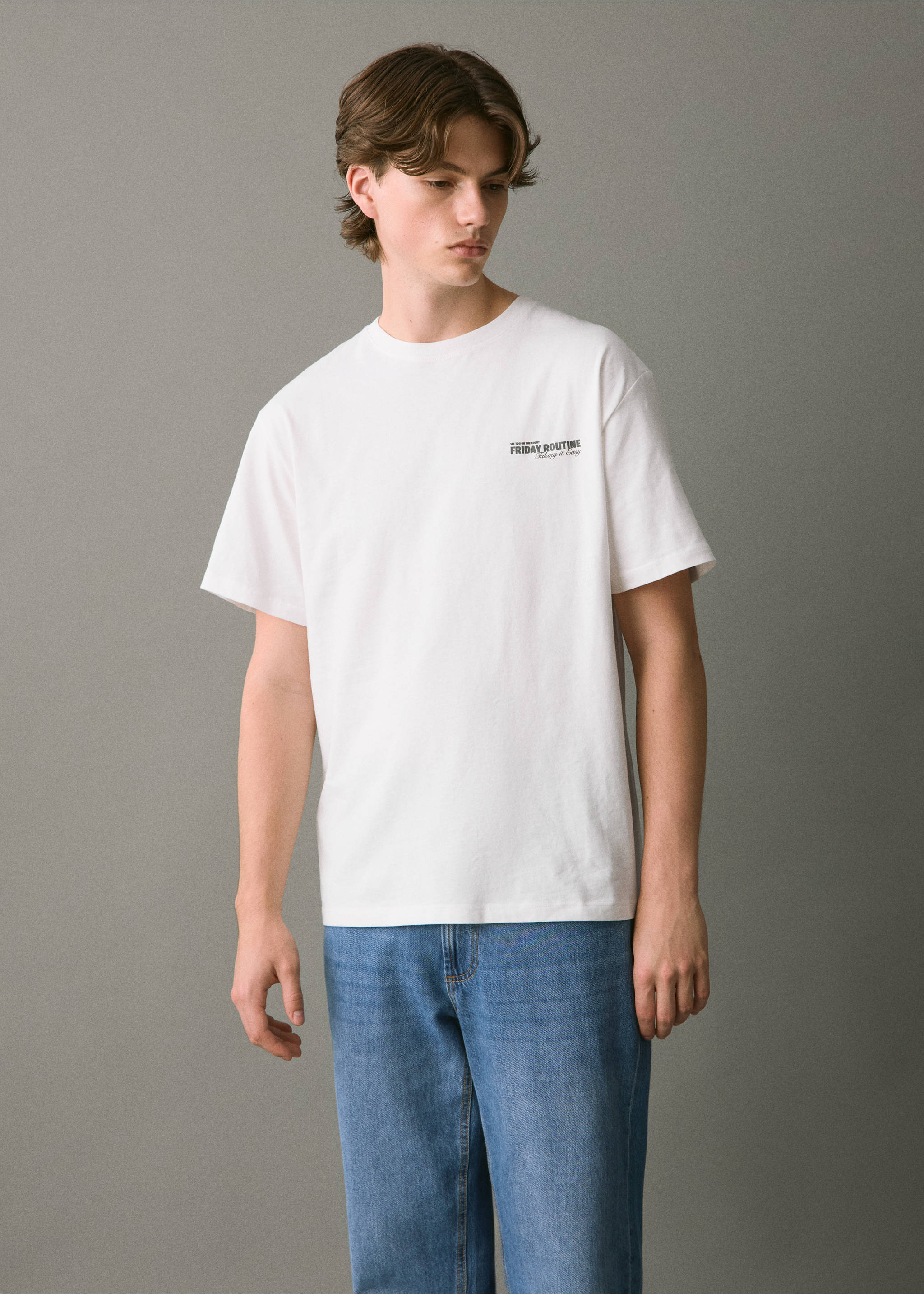 Bedrucktes Baumwoll-T-Shirt - Mittlere Ansicht, Cremeweiß. Ref: 17065809-00.