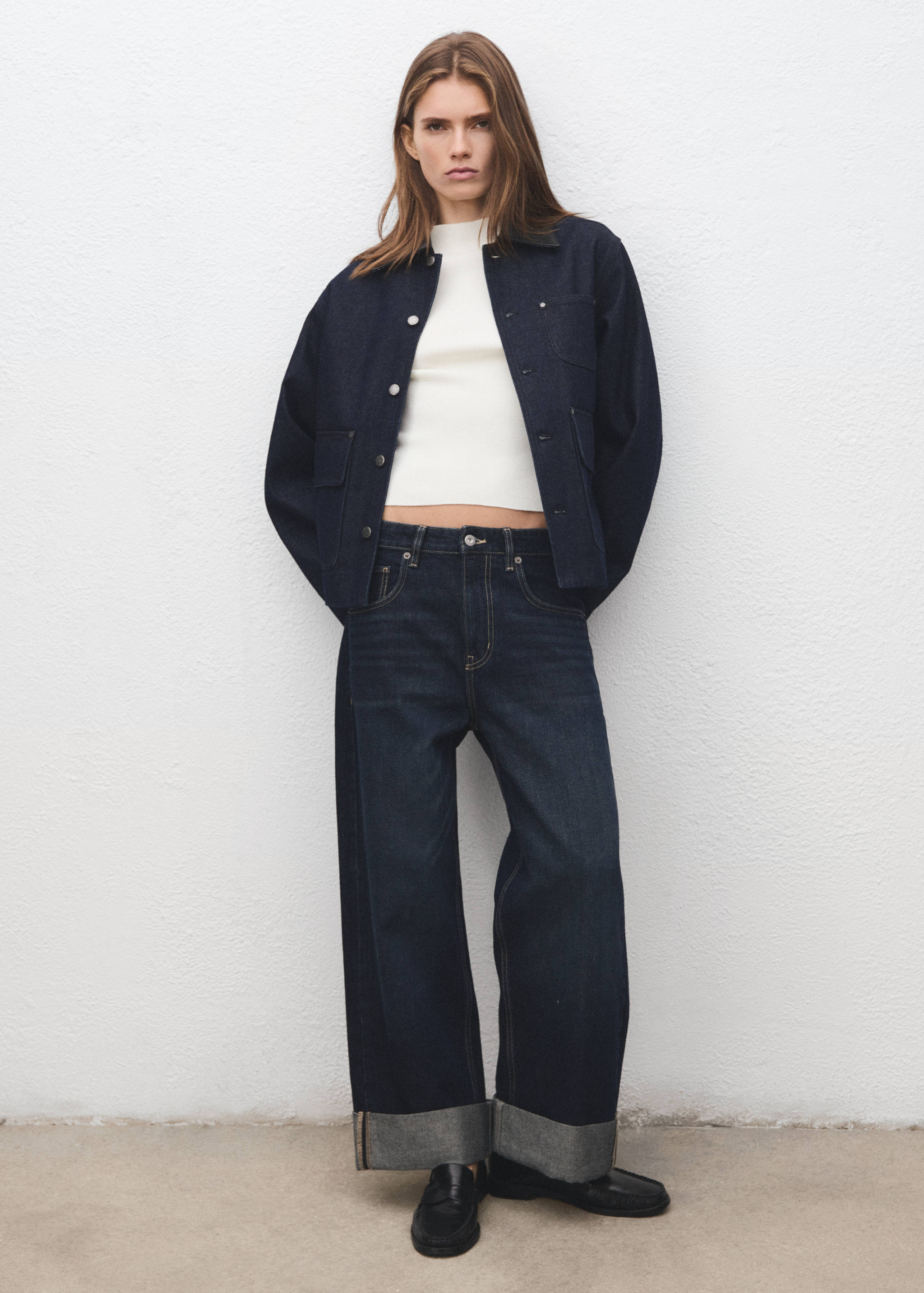 Veste en jean col en cuir synthétique - Plan général