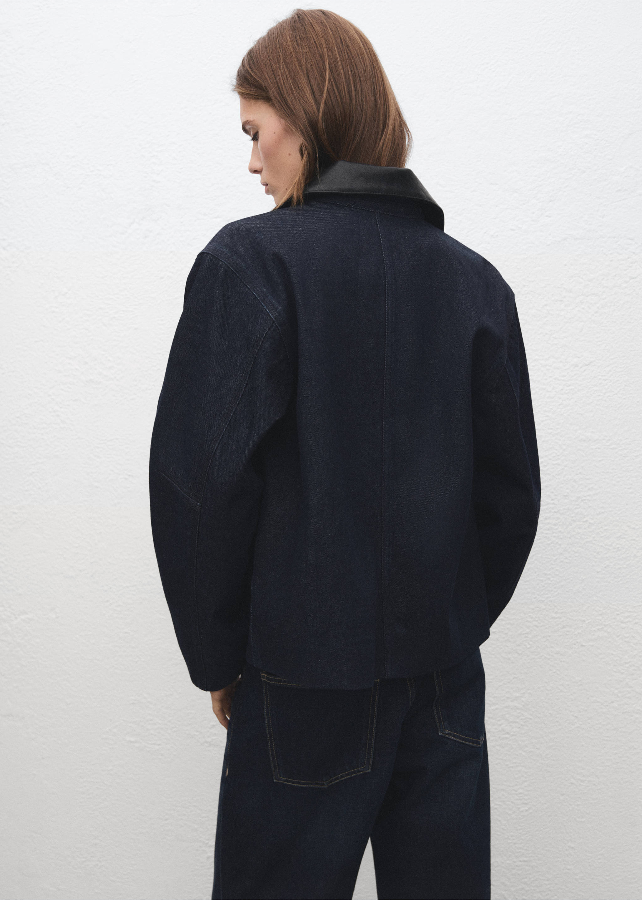 Veste en jean col en cuir synthétique - Verso de l’article, Bleu. Ref: 17065812-00.