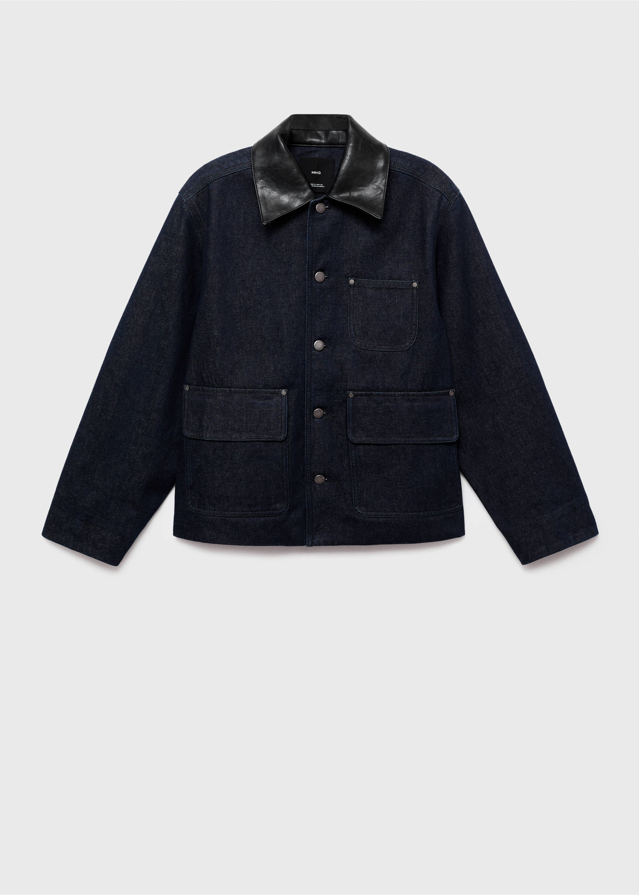 Veste en jean col en cuir synthétique - Article sans modèle, Bleu. Ref: 17065812-00.