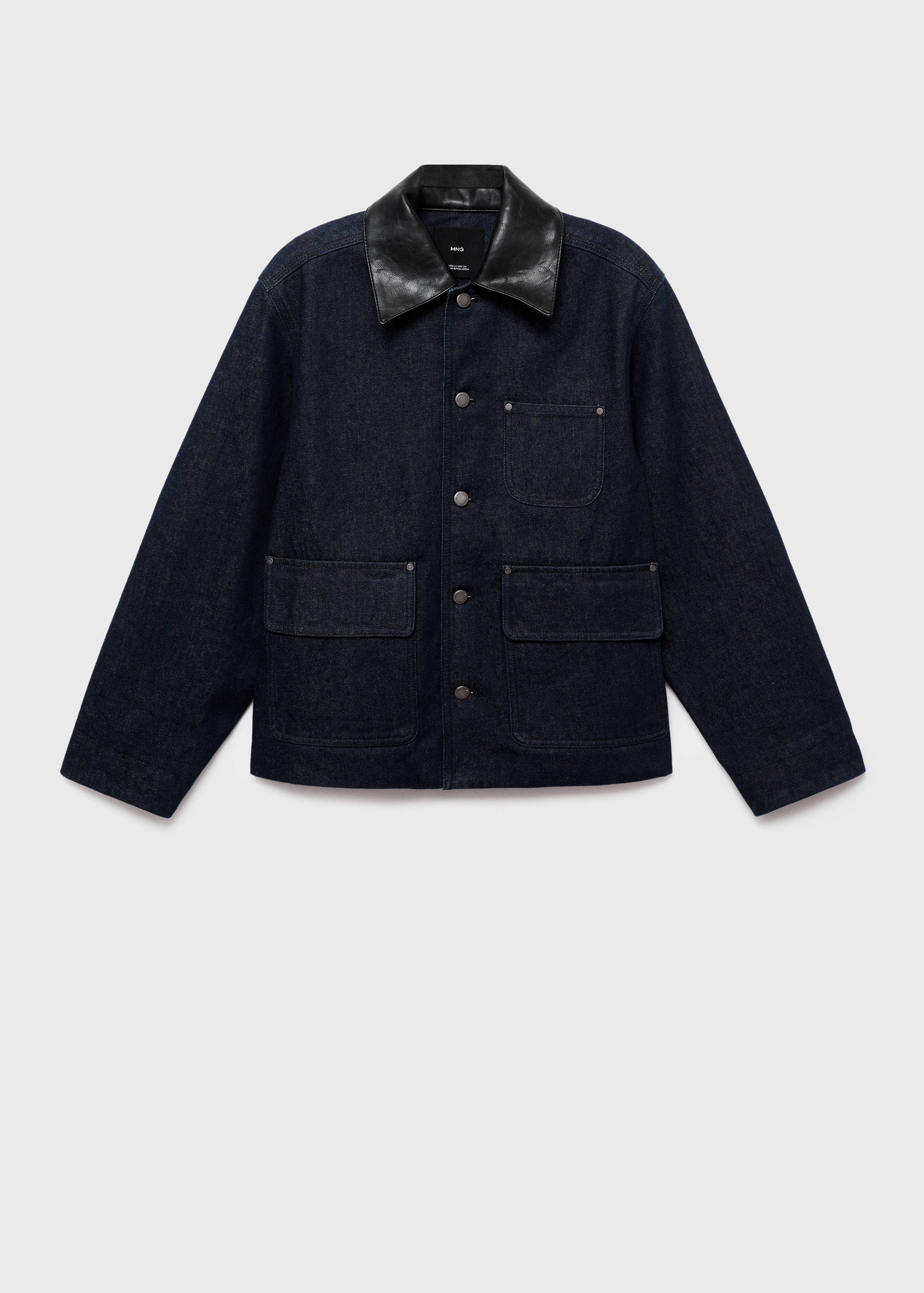 Denim jacket with faux-leather collar - Women | MANGO OUTLET USA