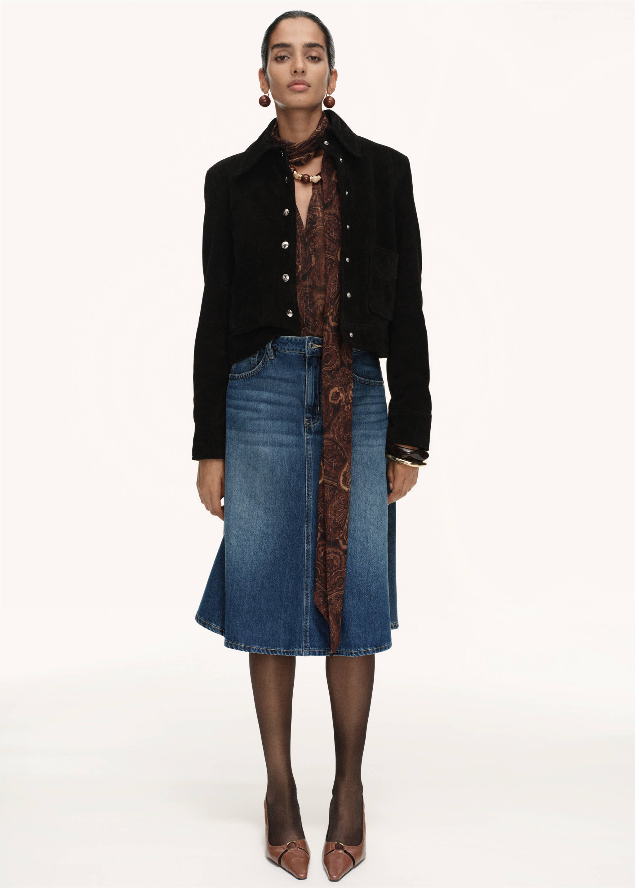 Midi denim skirt - General plane