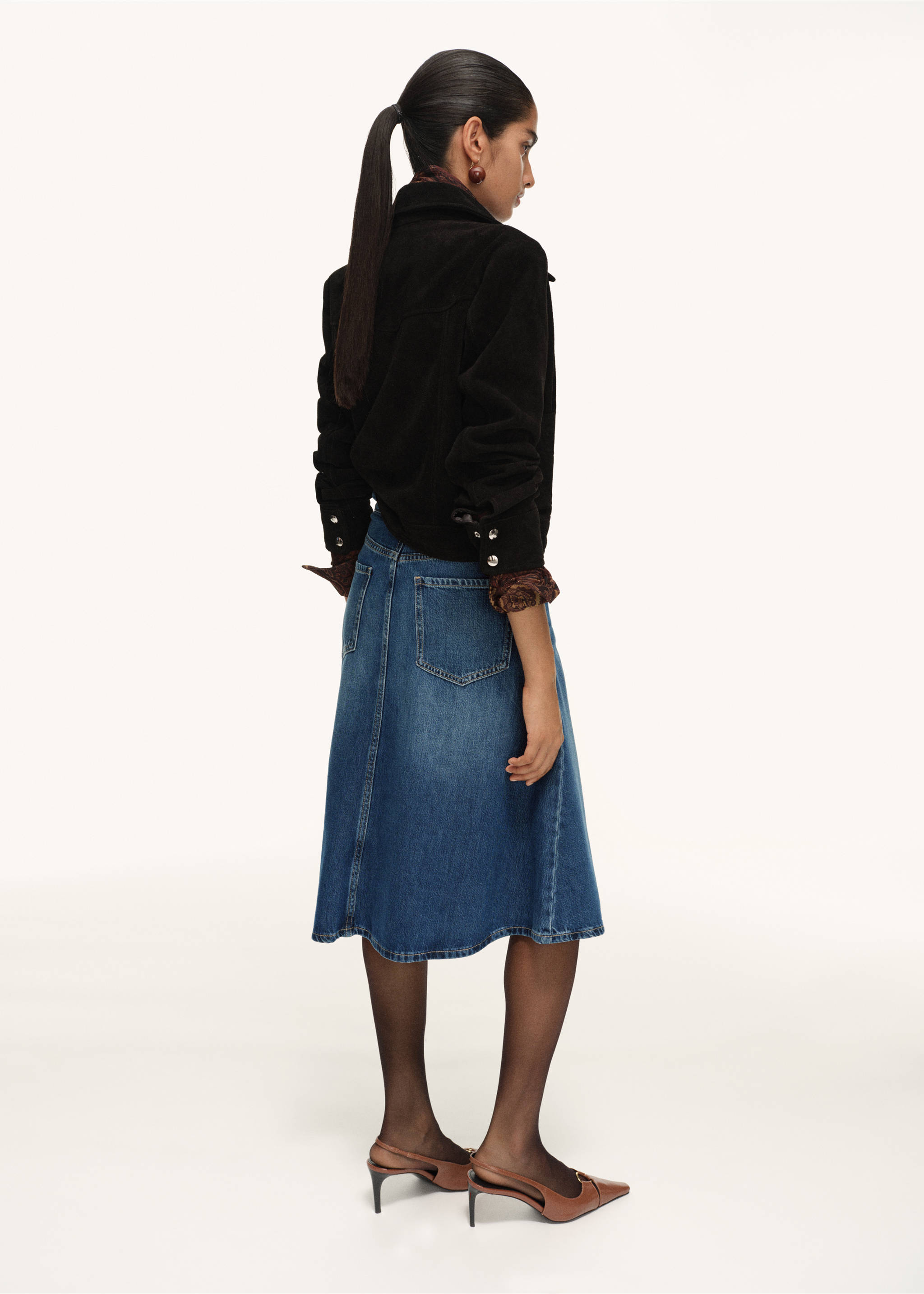 Midi denim skirt - Reverse of the article, Dark Blue. Ref: 17065814-00.