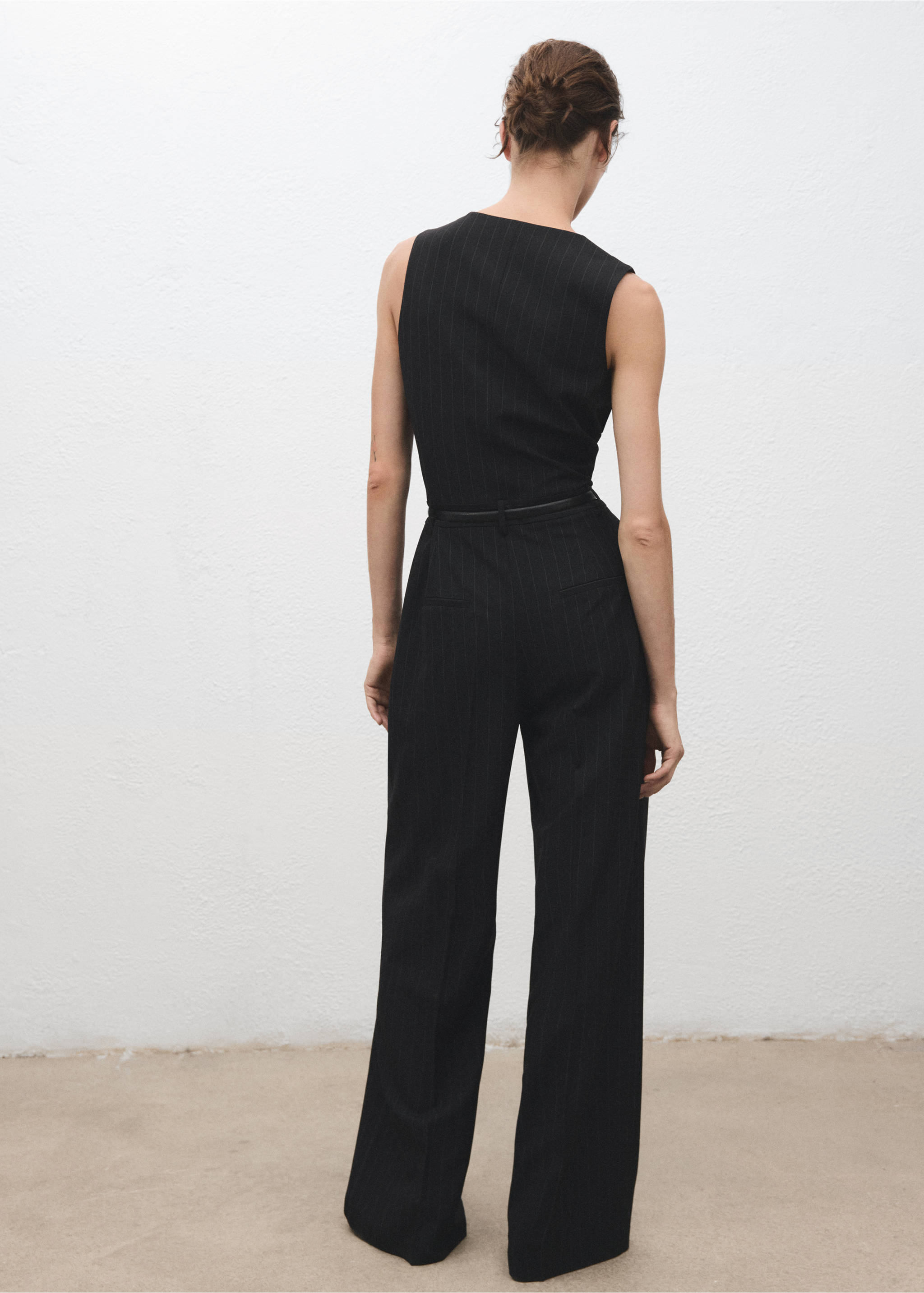 Pinstripe jumpsuit with belt - Reverse of the article, Dark Navy. Ref: 17065818-00.