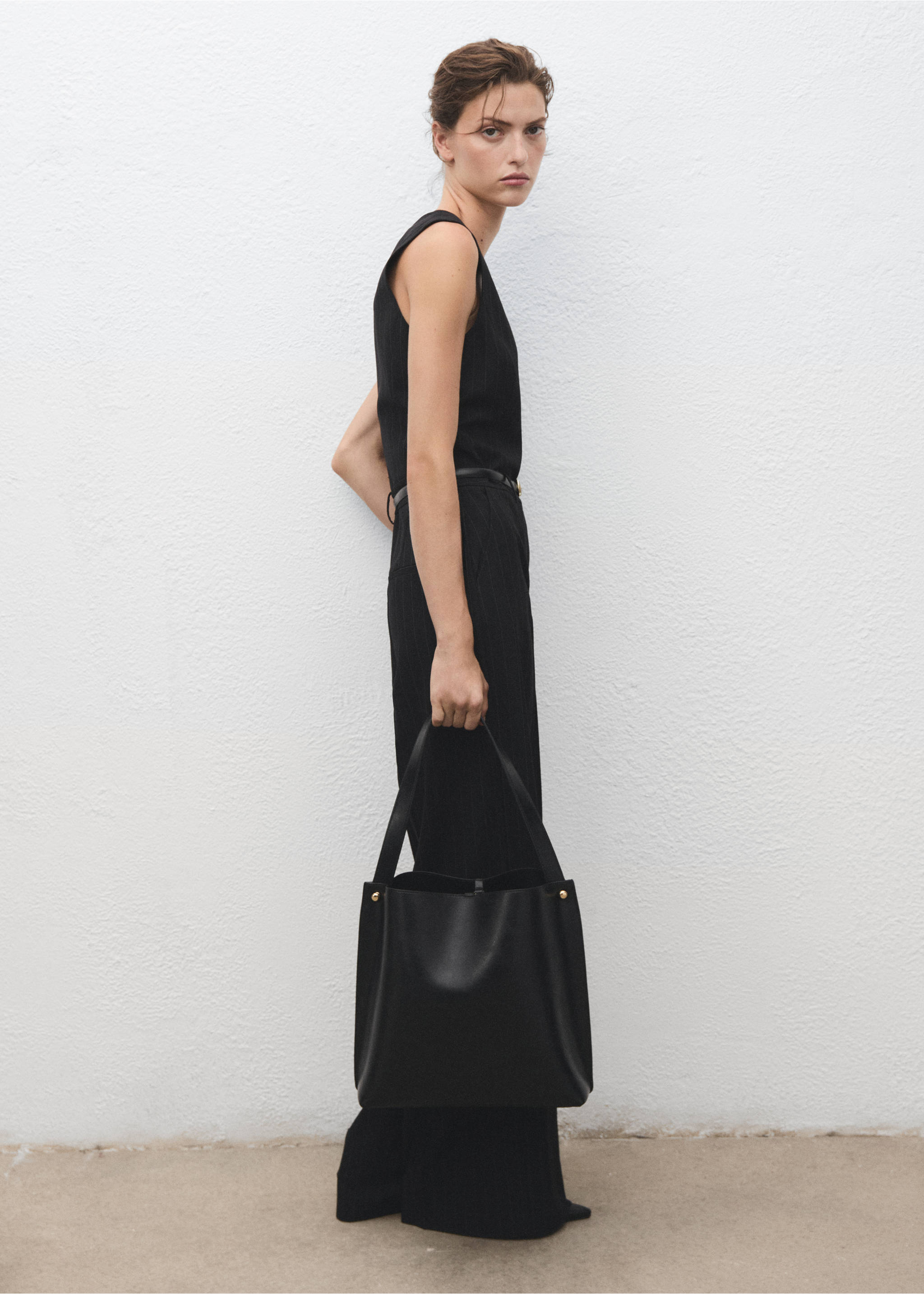 Pinstripe jumpsuit with belt - Details of the article 2, Dark Navy. Ref: 17065818-00.