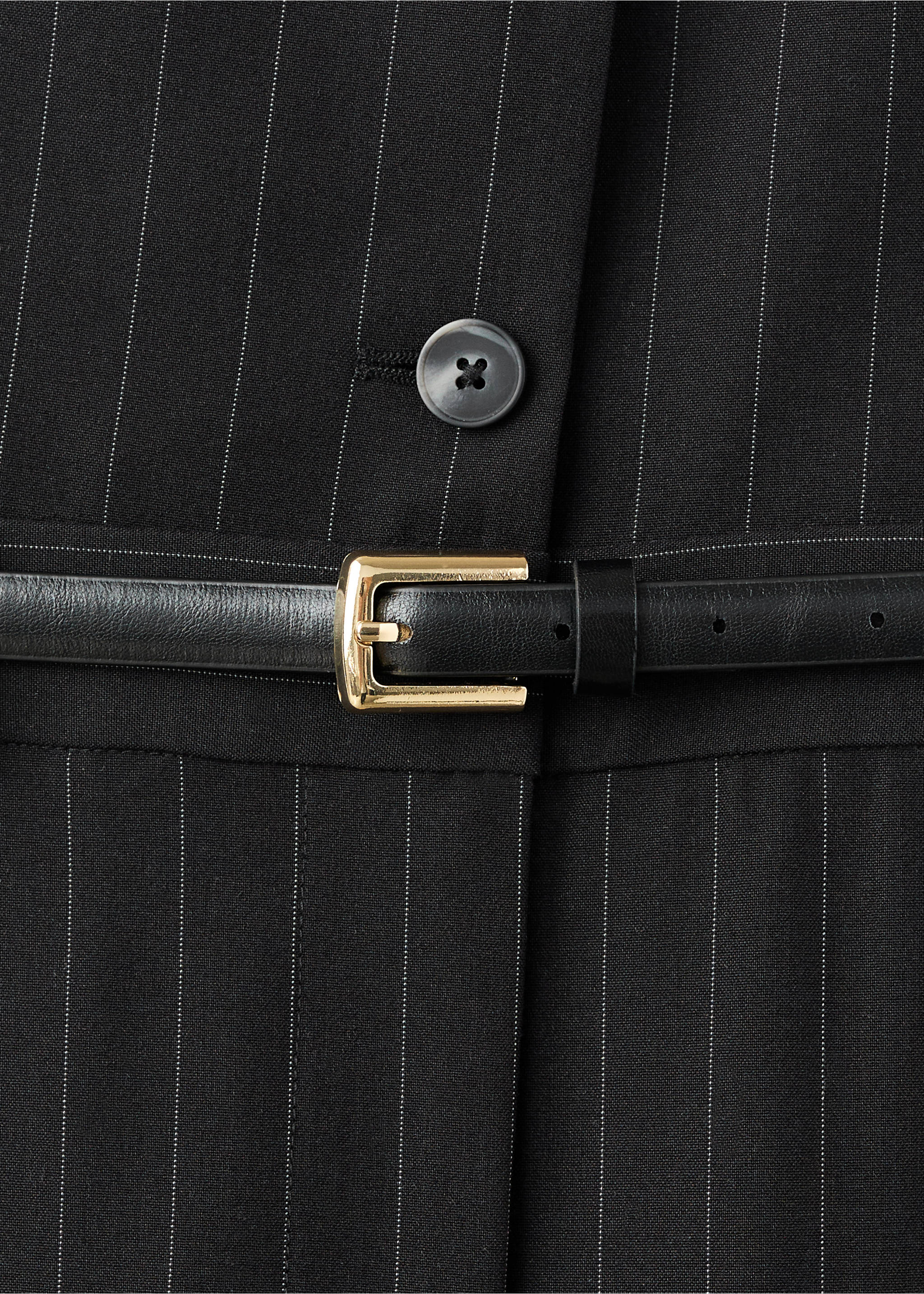 Pinstripe jumpsuit with belt - Details of the article 8, Dark Navy. Ref: 17065818-00.