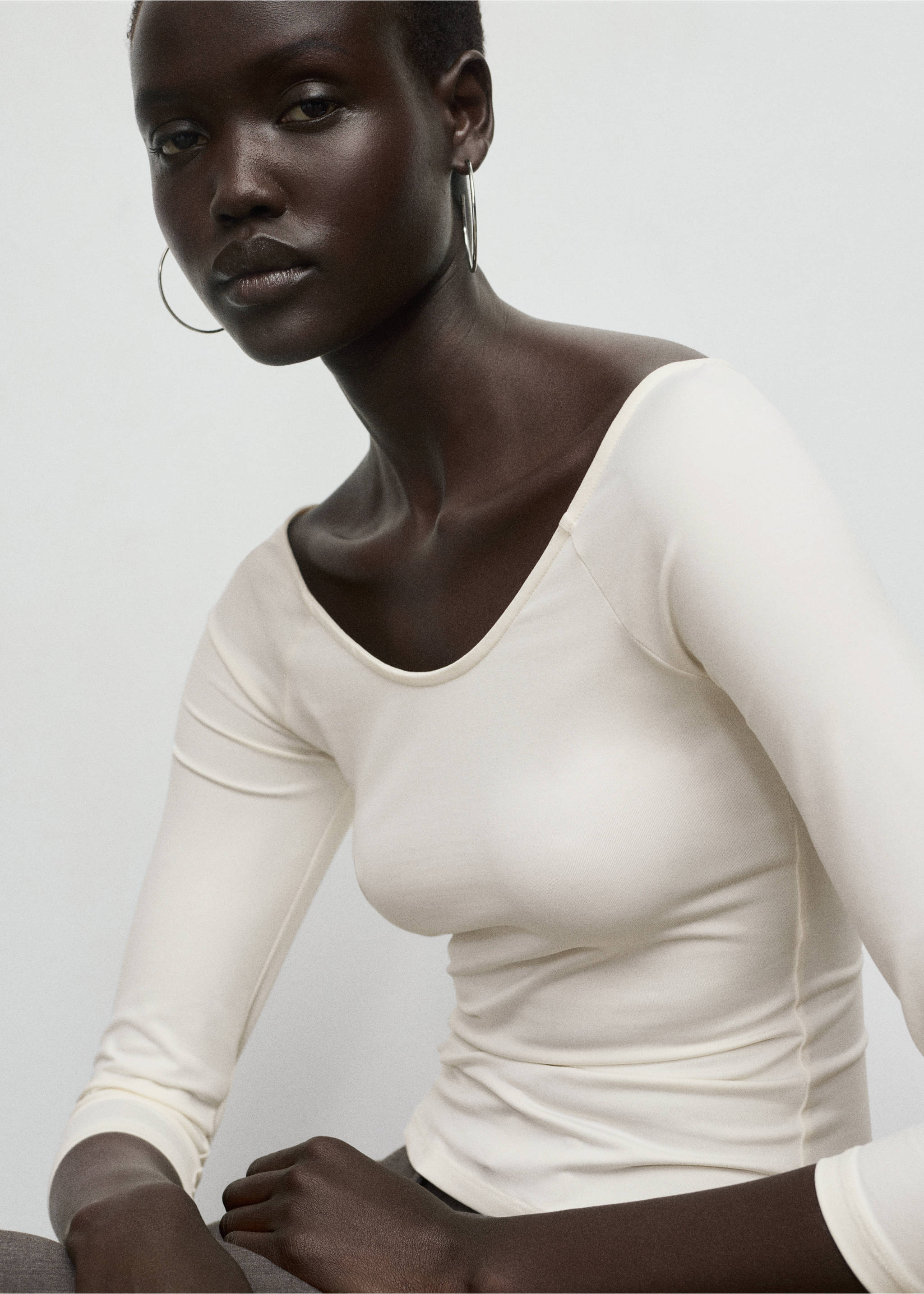 Three-quarter sleeve t-shirt - Details of the article 1, Ecru. Ref: 17065820-00.