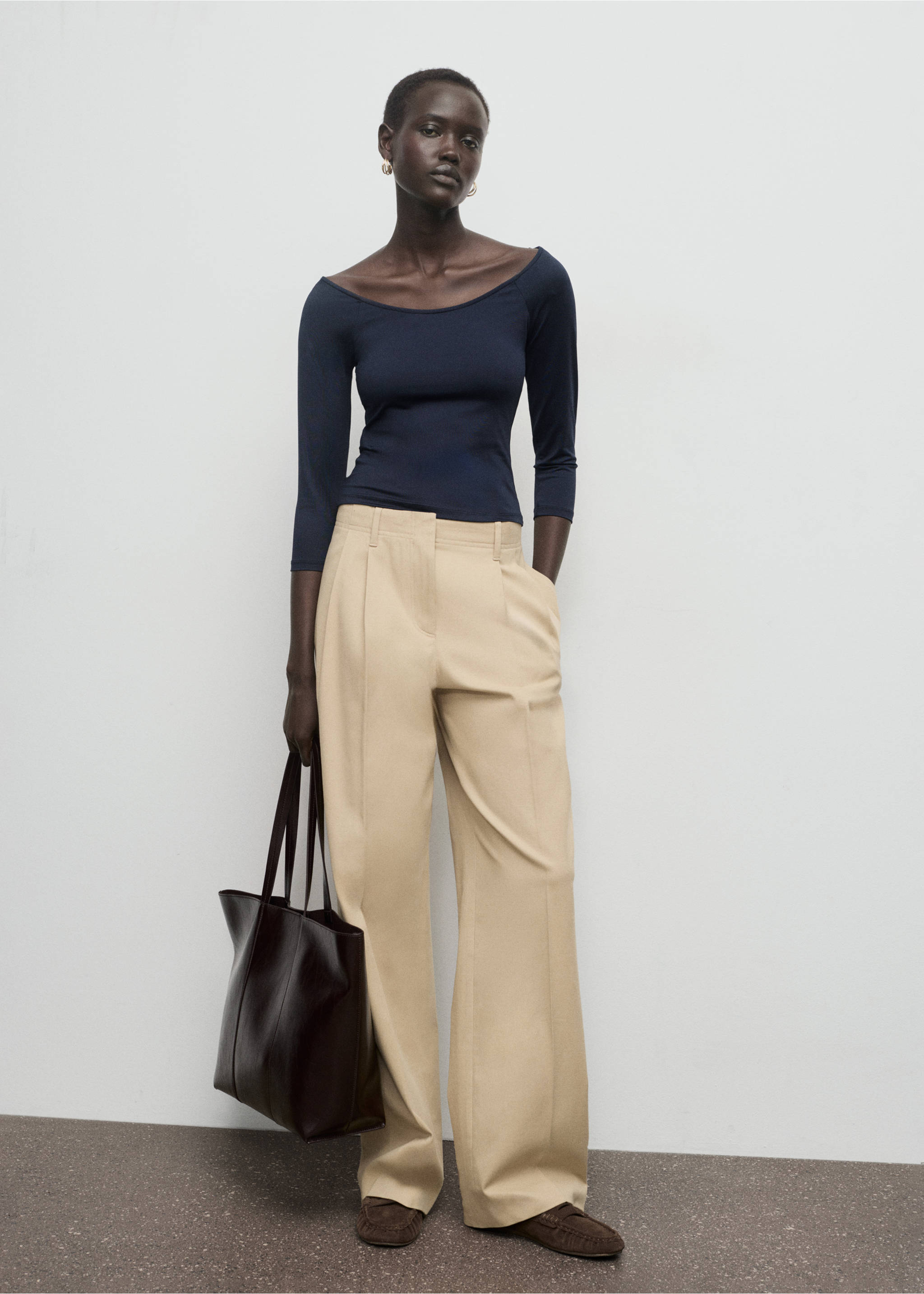 T-shirt met driekwartmouwen - Overzichtstekening, Marineblauw. Ref: 17065820-00.