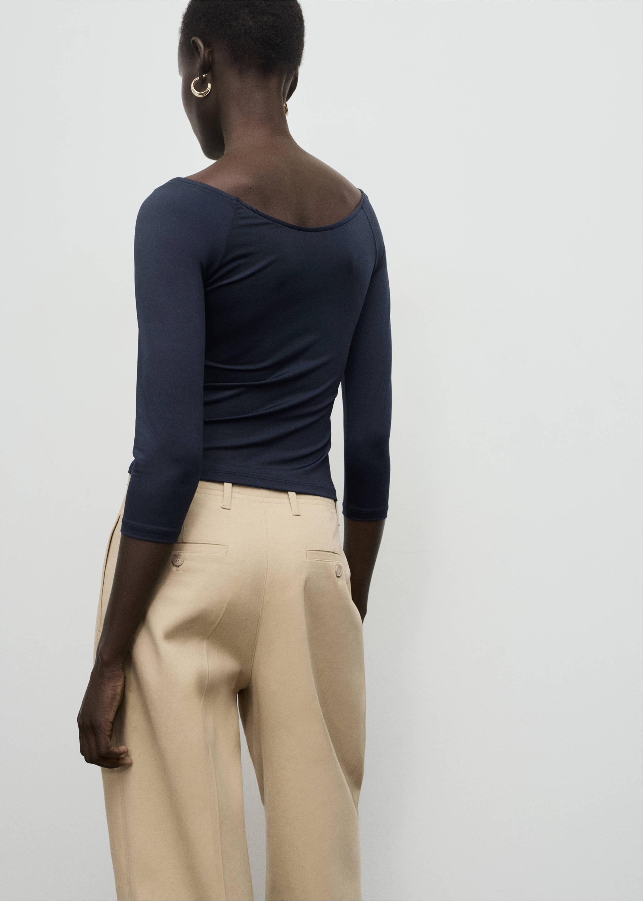 T-shirt met driekwartmouwen - Achterkant van het artikel, Marineblauw. Ref: 17065820-00.
