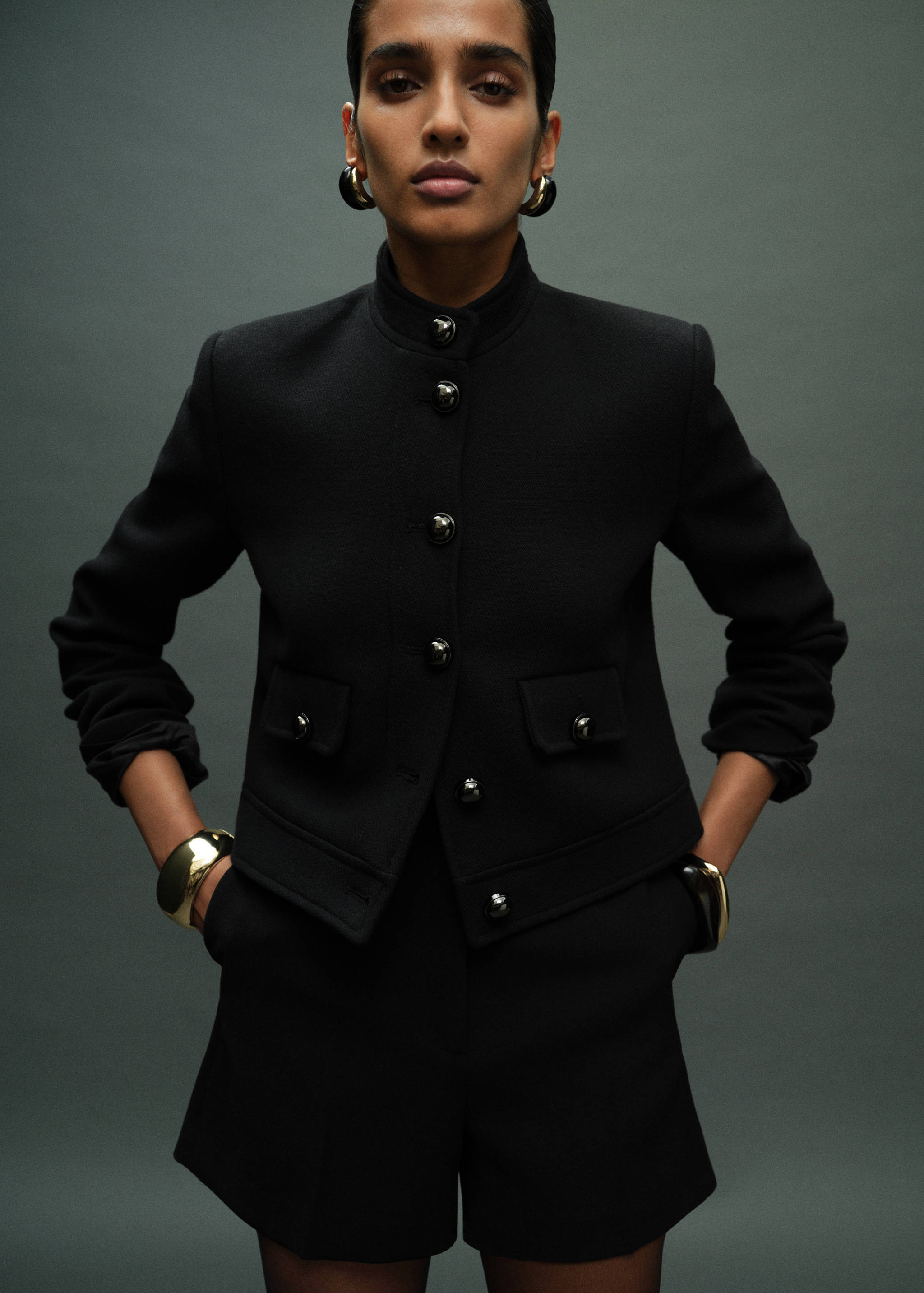 Jacket with jewel-button strip collar - Medium plane