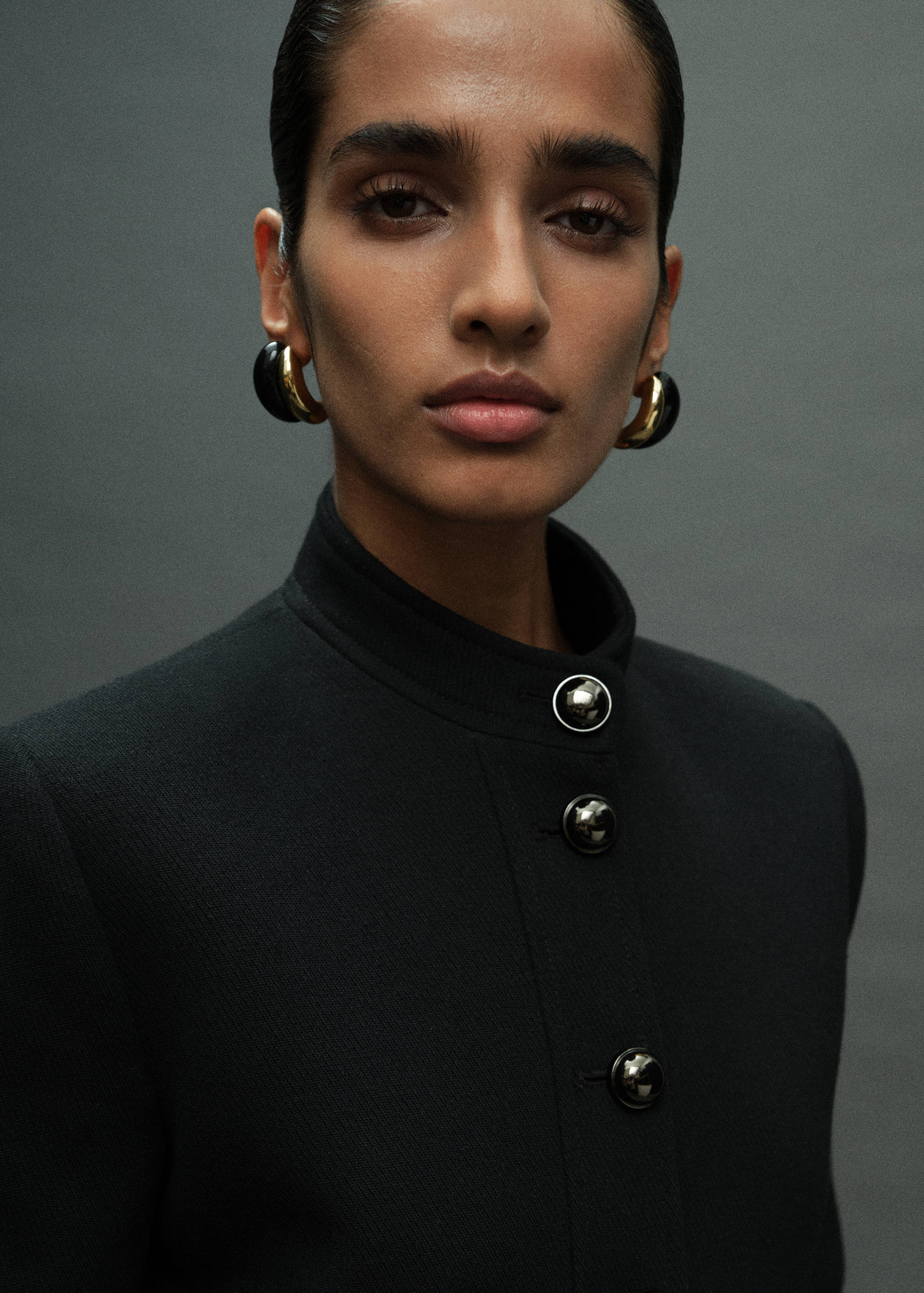 Jacket with jewel-button strip collar - Details of the article 1