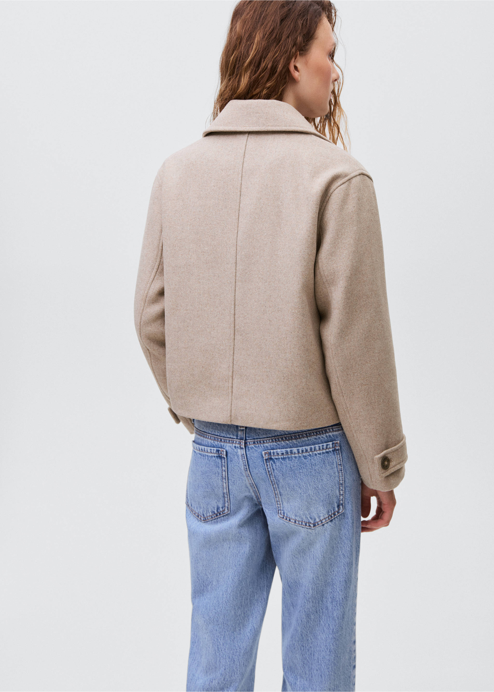 Manteau drap de  laine - Verso de l’article, Écru. Ref: 17065967-00.