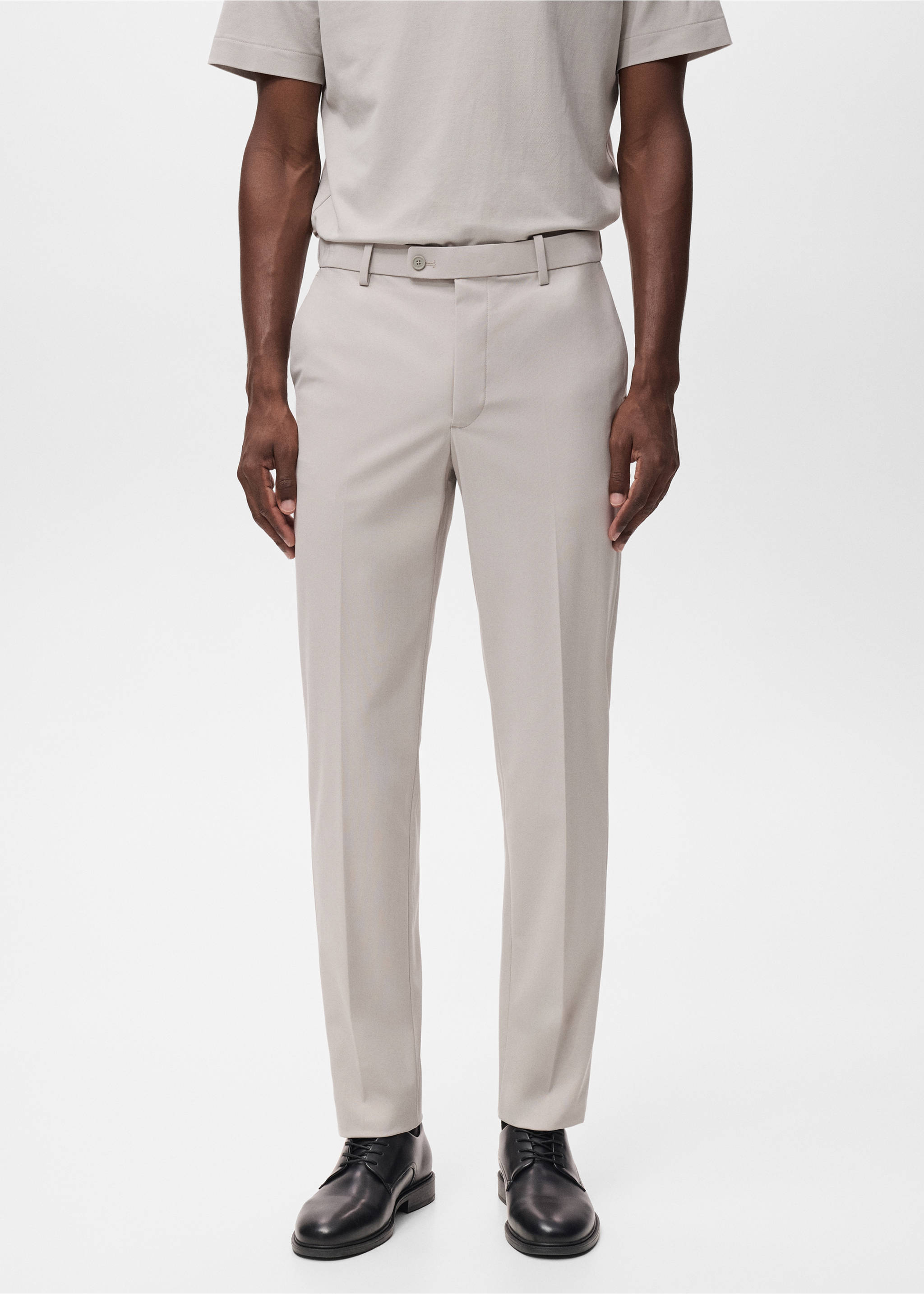 Zurich slim-fit Thermolite® suit trousers - Medium plane, Beige. Ref: 17065970-00.