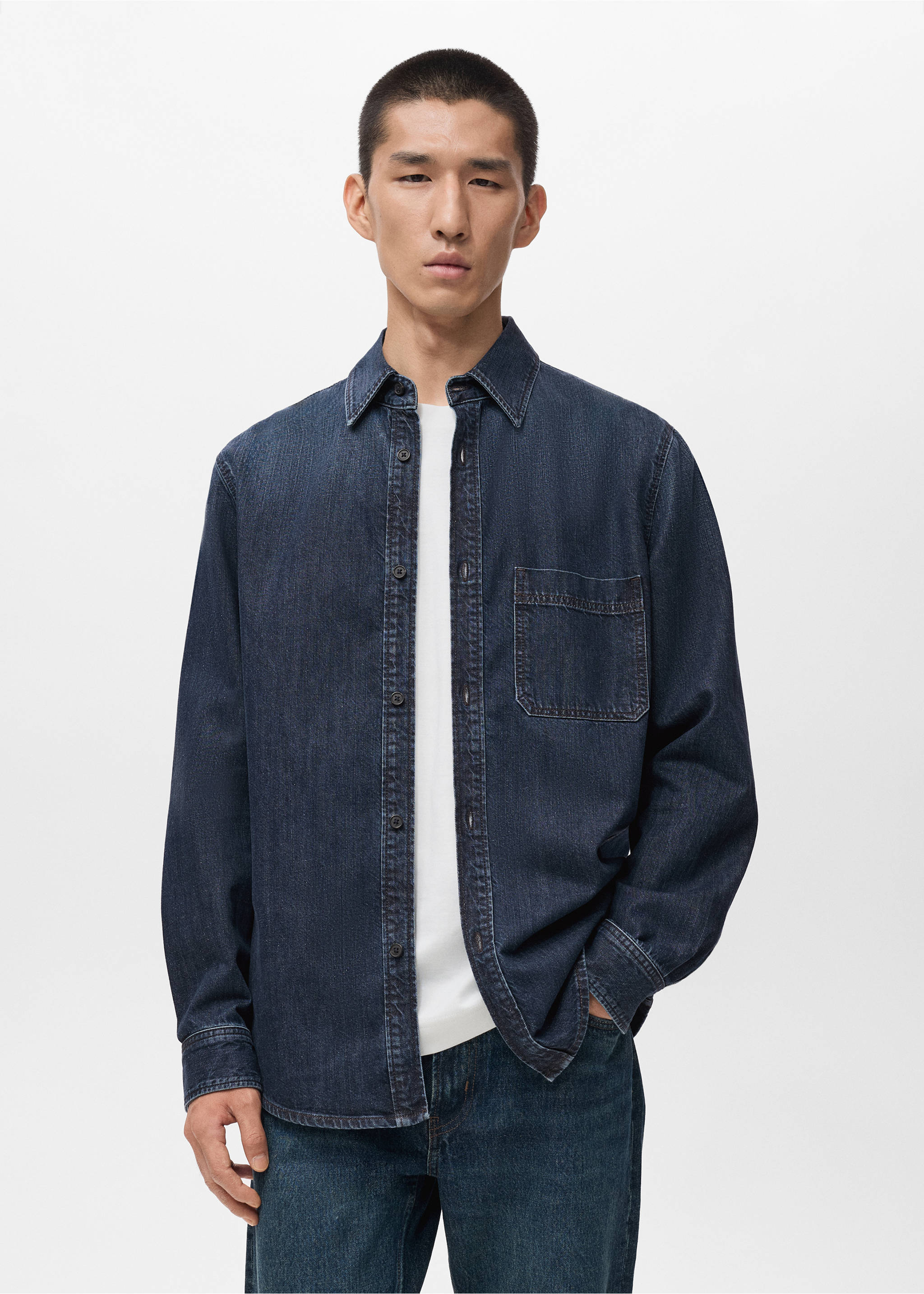 Pocket denim overshirt - Medium plane, Open Blue. Ref: 17065971-00.