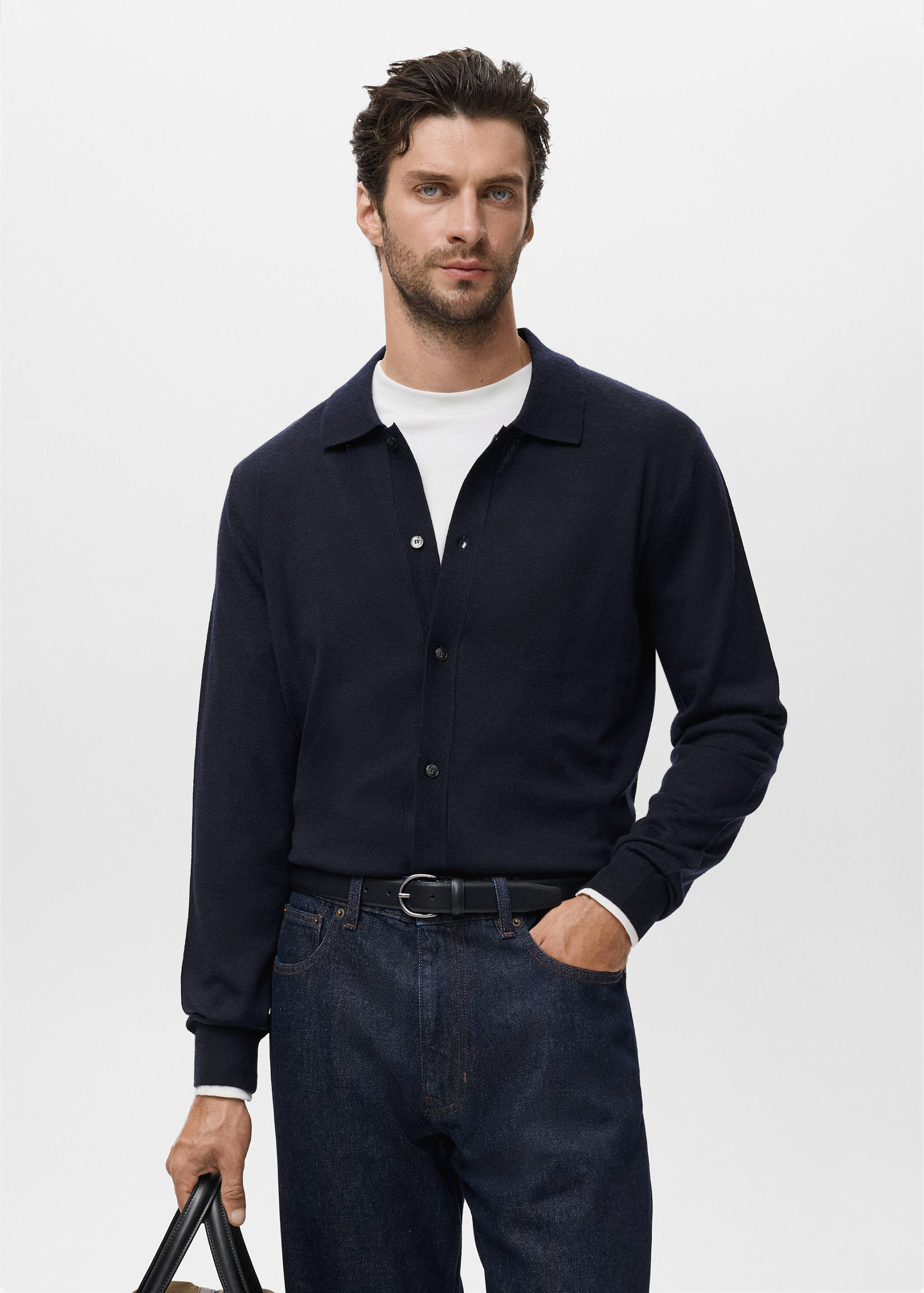 Kardigan 100% vlna merino - Náhled ve středové rovině