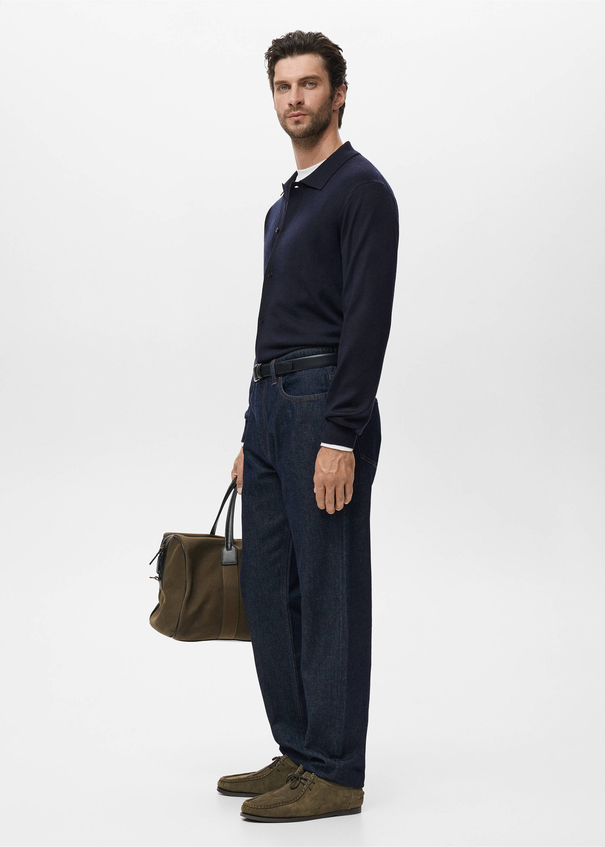 100% merino wool cardigan - Details of the article 2, Navy. Ref: 17065972-00.