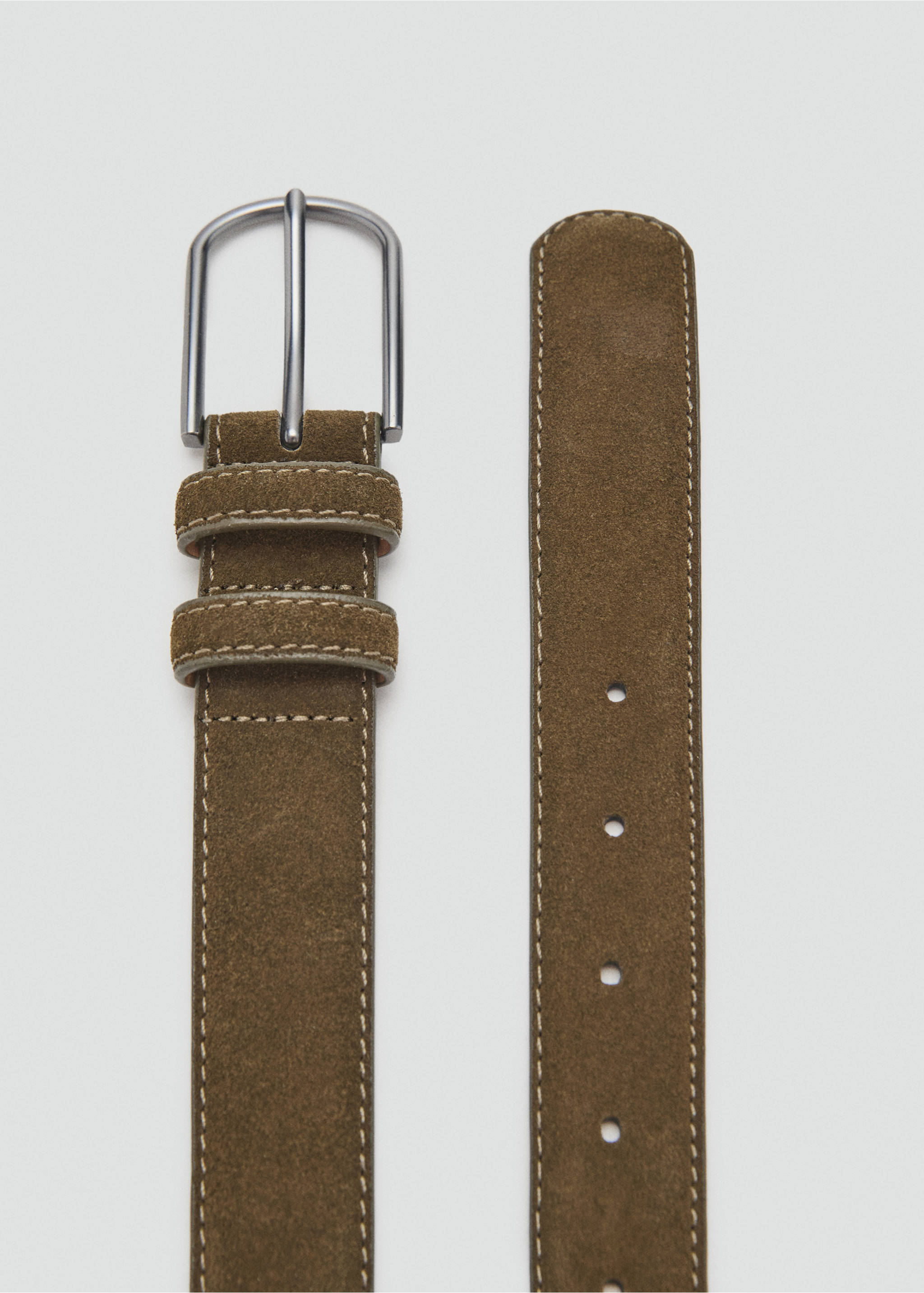 Suede leather belt - Medium plane, Khaki. Ref: 17065974-00.