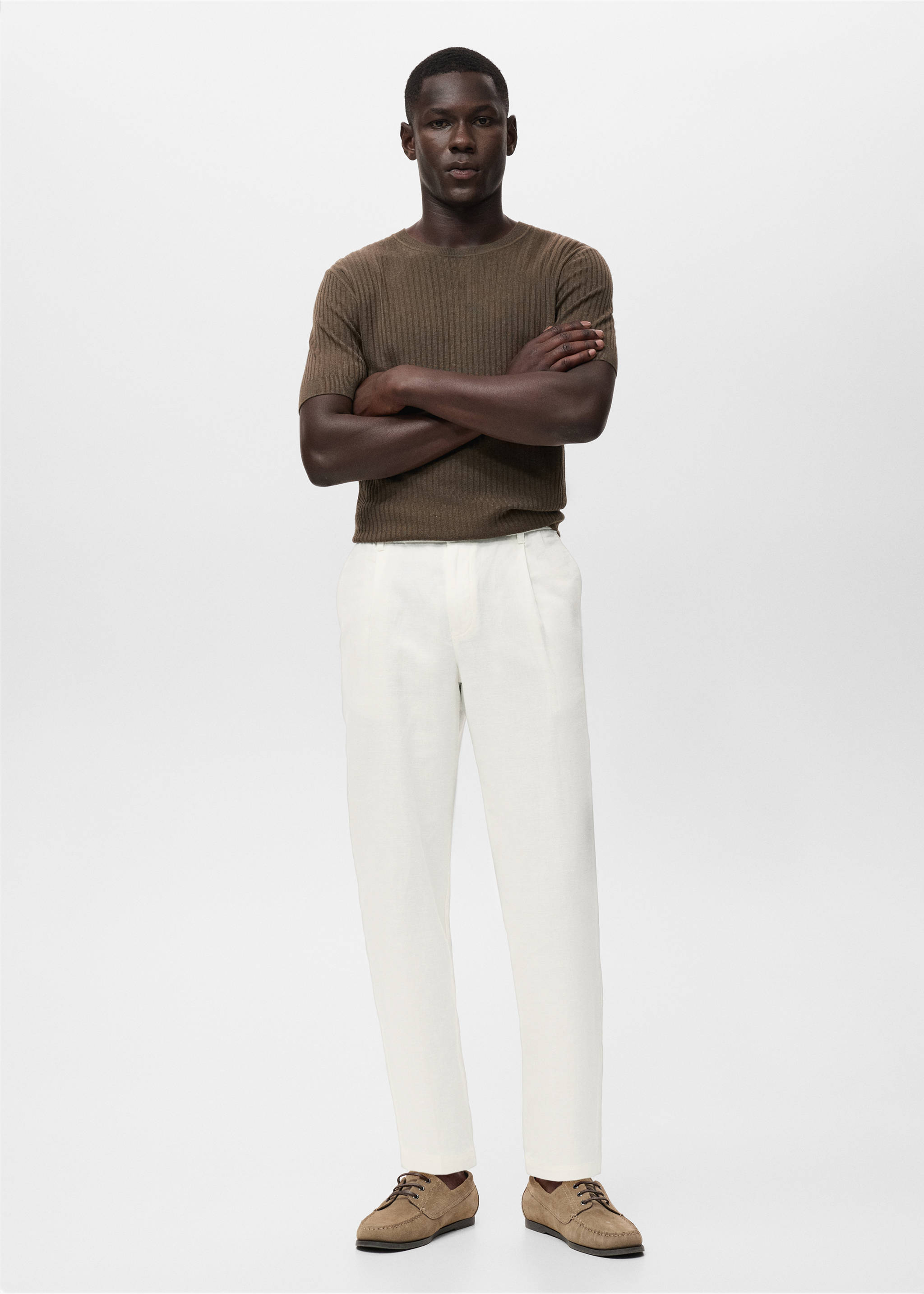 Slim-fit trousers with drawstring - General plane, White. Ref: 17065975-00.