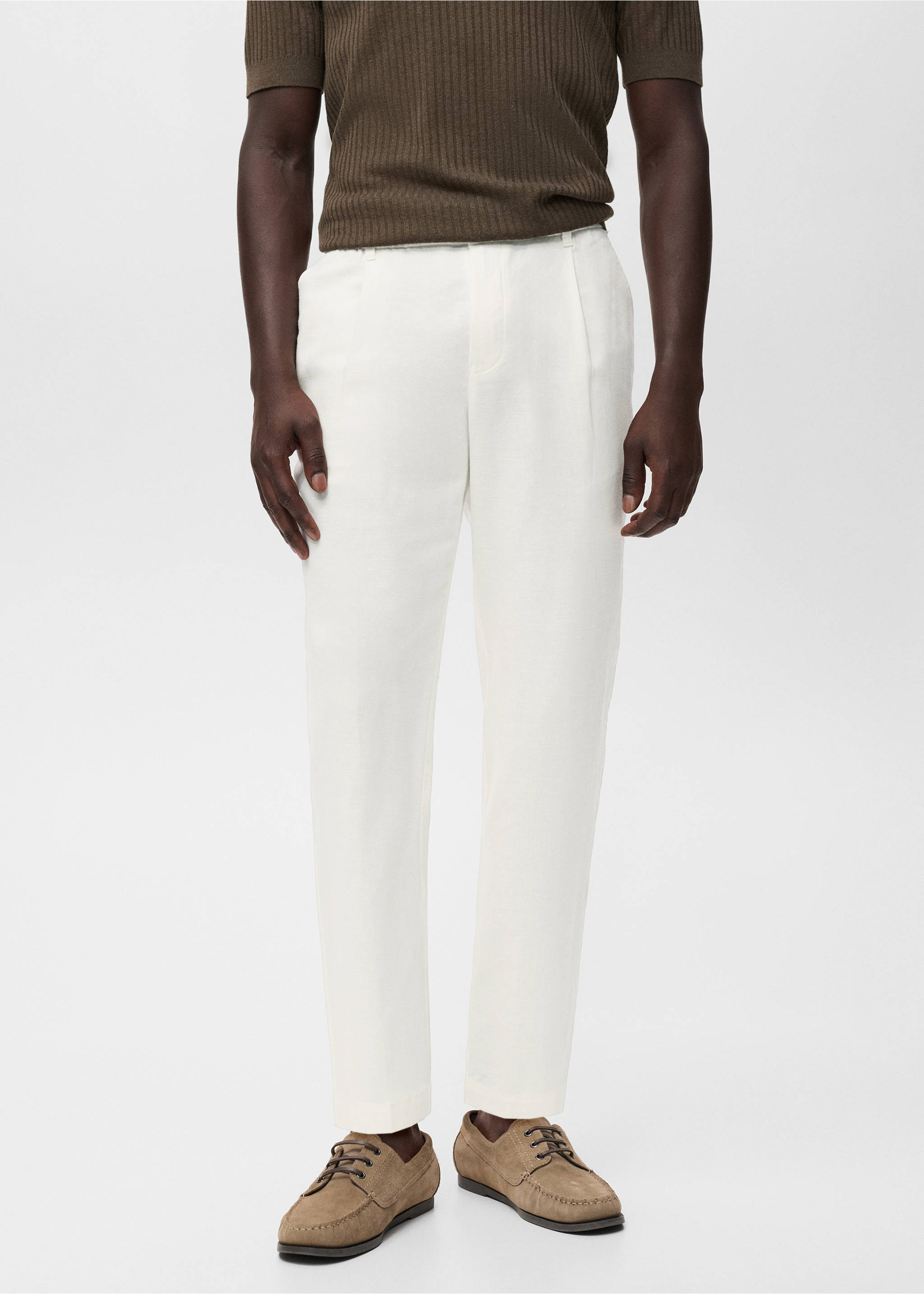 Slim-fit trousers with drawstring - Medium plane, White. Ref: 17065975-00.