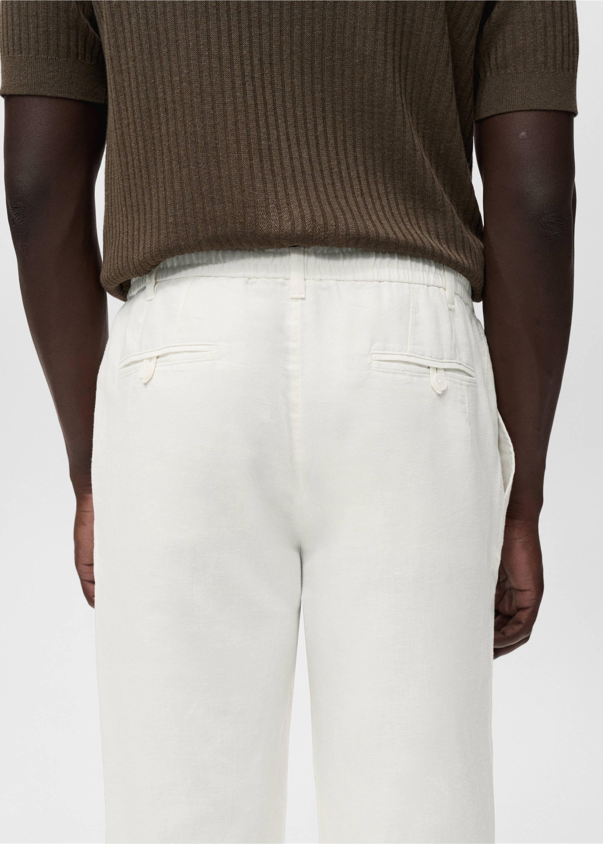 Slim-fit trousers with drawstring - Details of the article 6, White. Ref: 17065975-00.