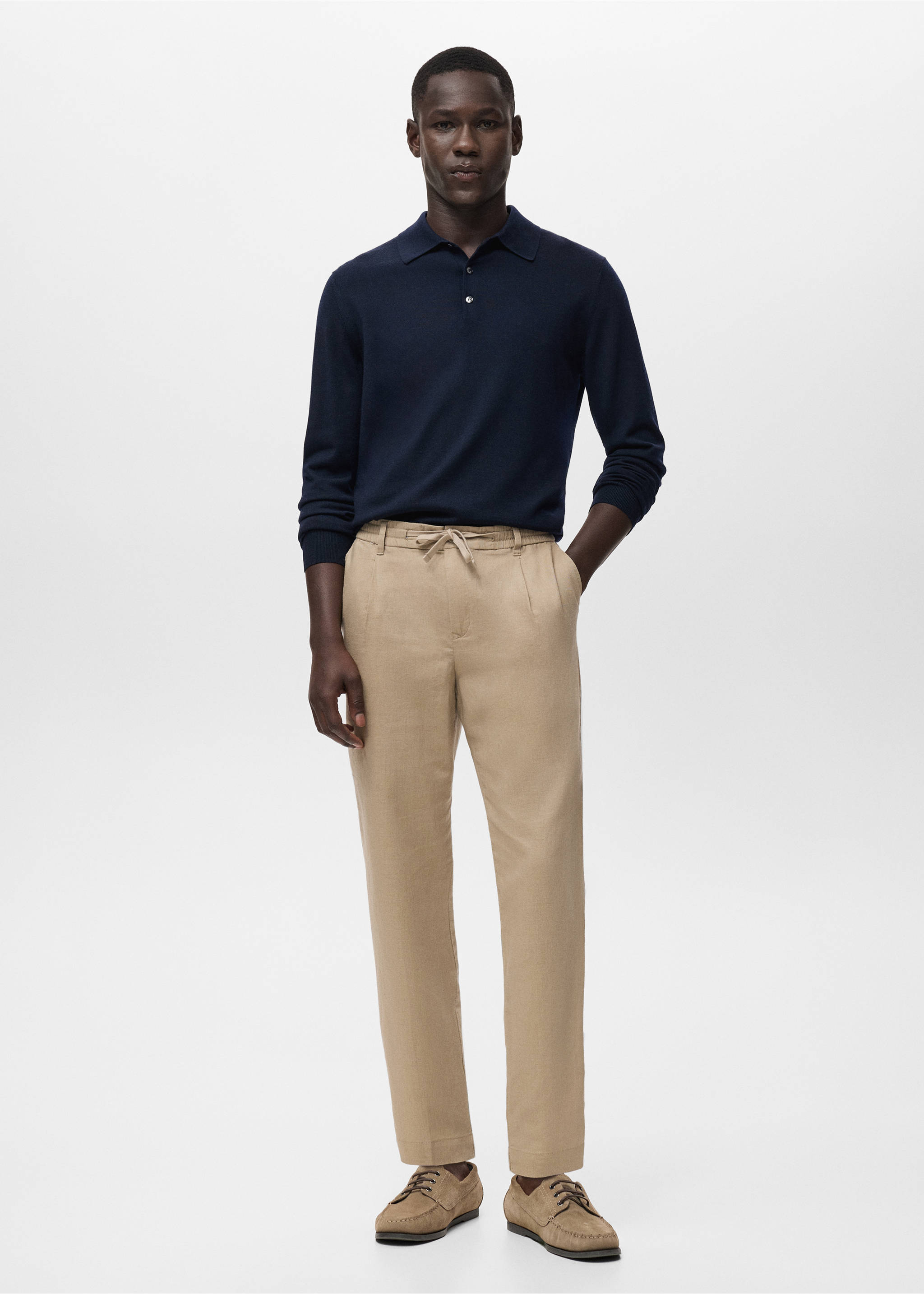 Slim-fit trousers with drawstring - General plane, Beige. Ref: 17065975-00.