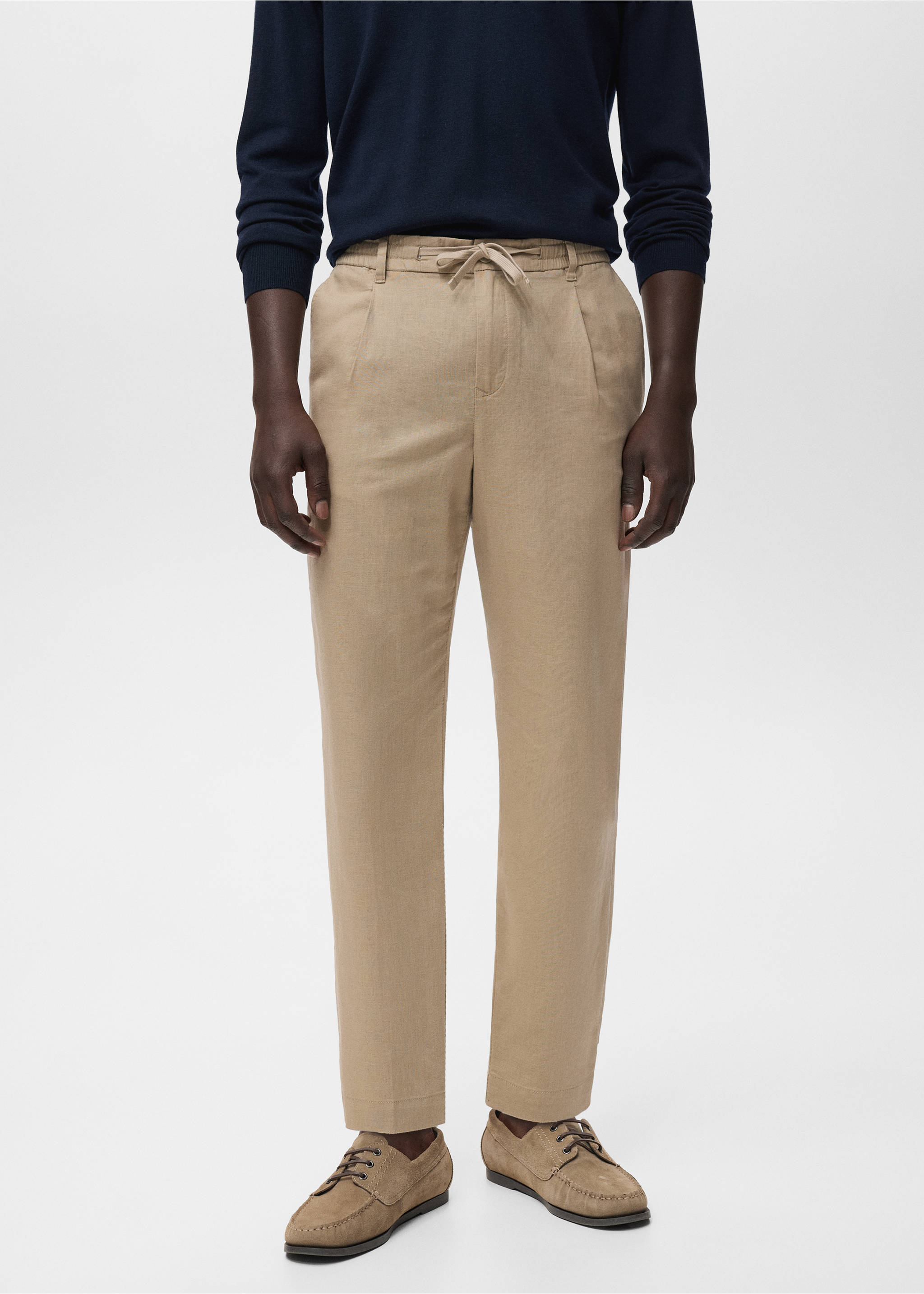 Slim-fit trousers with drawstring - Medium plane, Beige. Ref: 17065975-00.