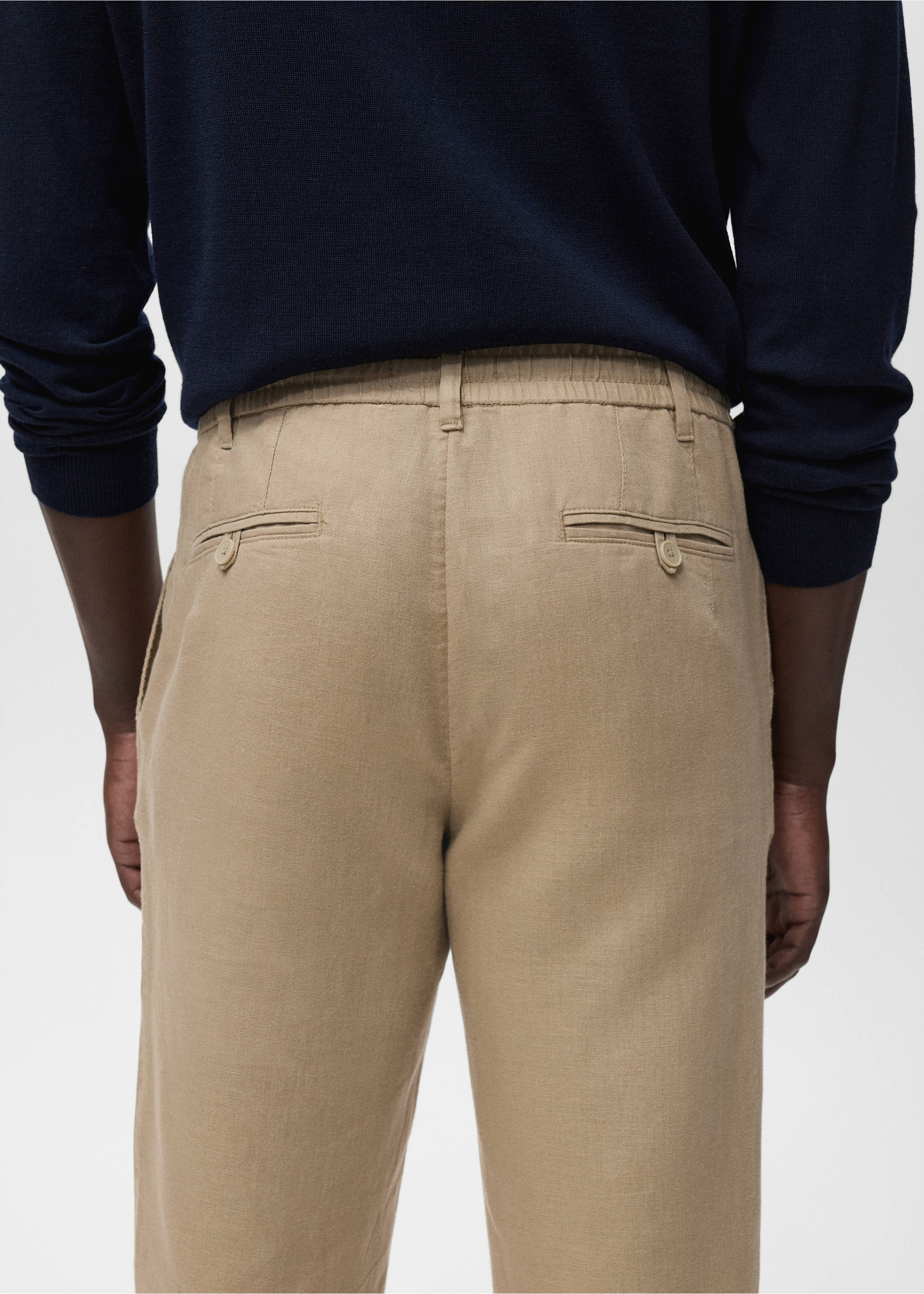 Slim-fit trousers with drawstring - Details of the article 6, Beige. Ref: 17065975-00.