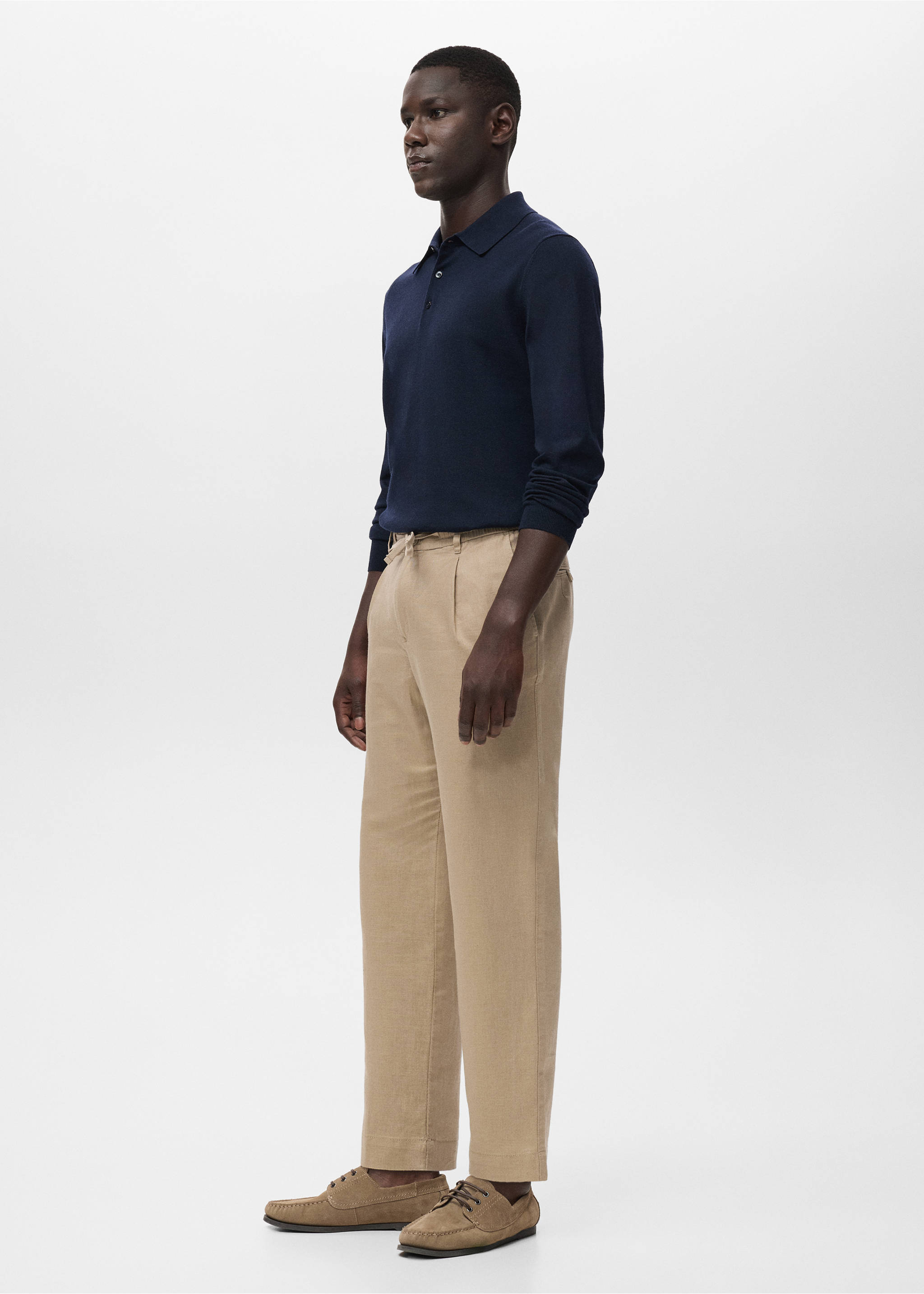 Slim-fit trousers with drawstring - Details of the article 2, Beige. Ref: 17065975-00.