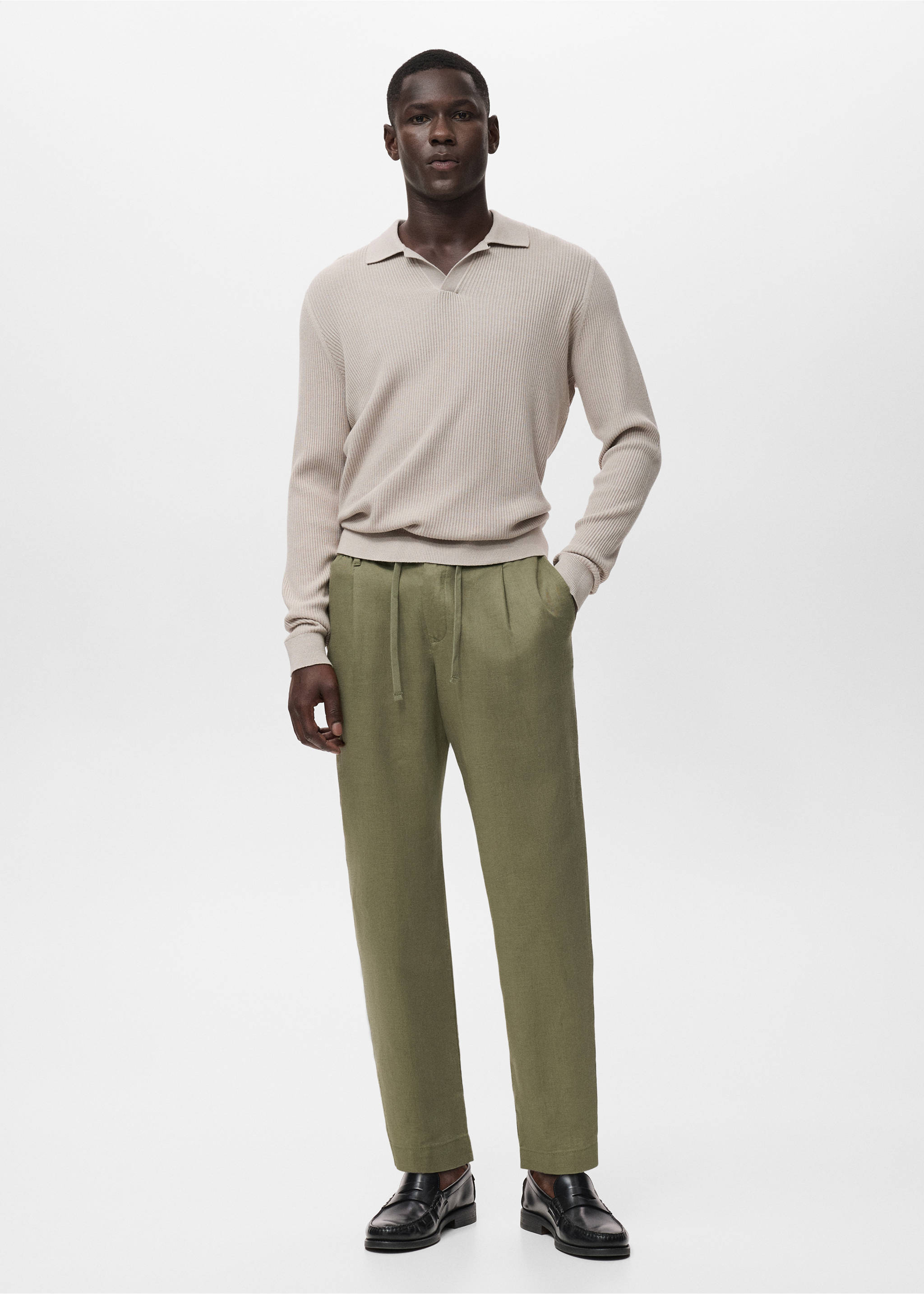 Slim-fit trousers with drawstring - General plane, Khaki. Ref: 17065975-00.