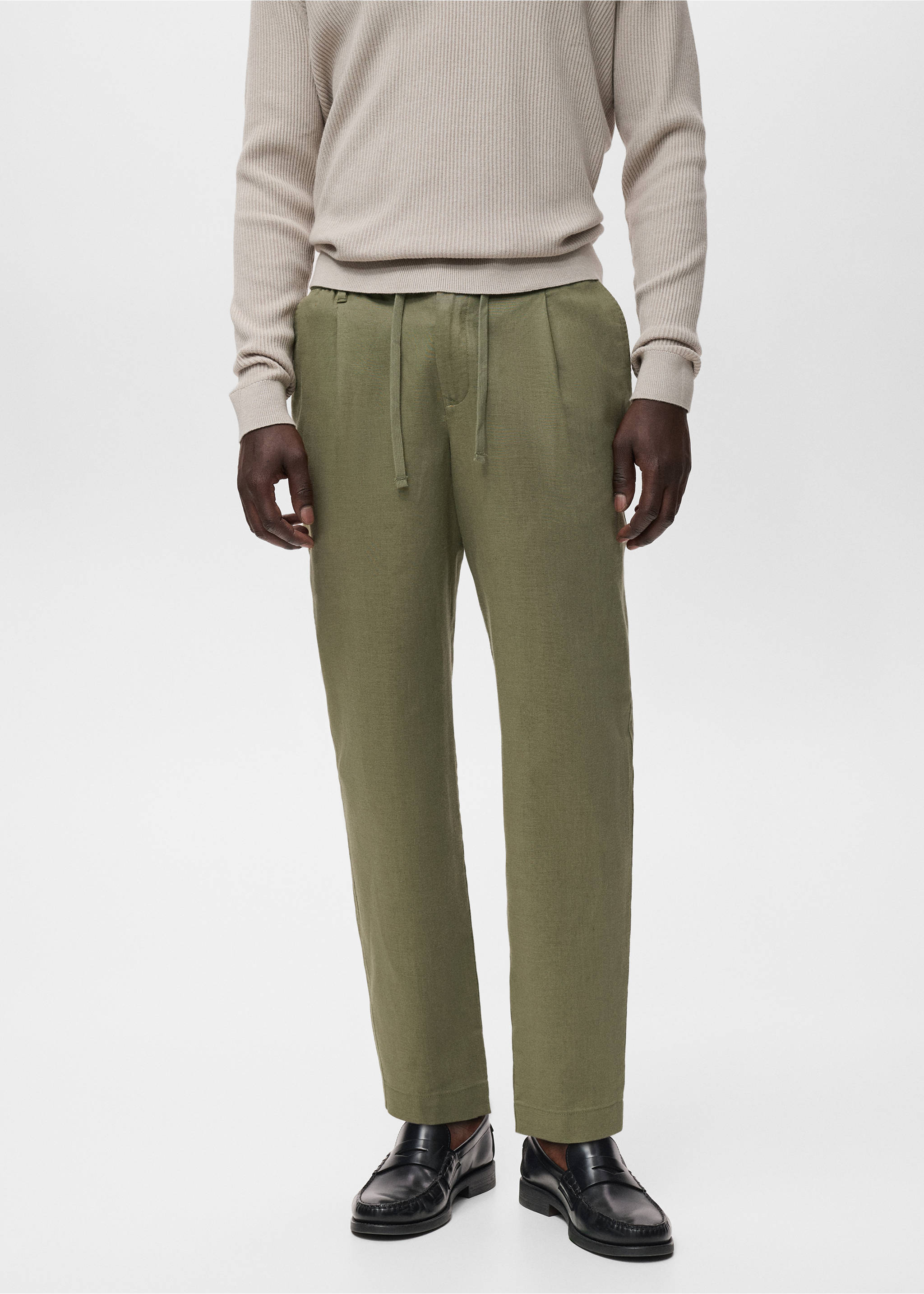 Slim-fit trousers with drawstring - Medium plane, Khaki. Ref: 17065975-00.