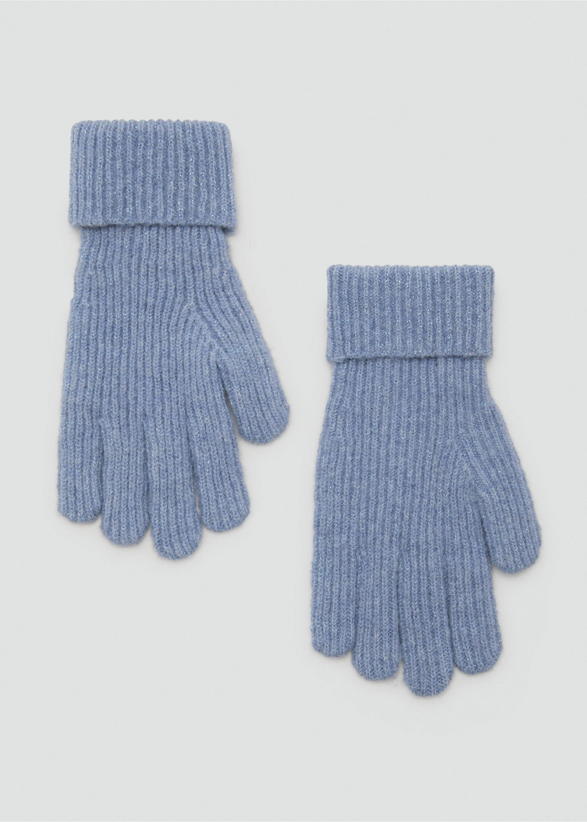 Soft blue ribbed knit children's gloves with folded cuffs., Sky Blue. Ref: 17065980-00.