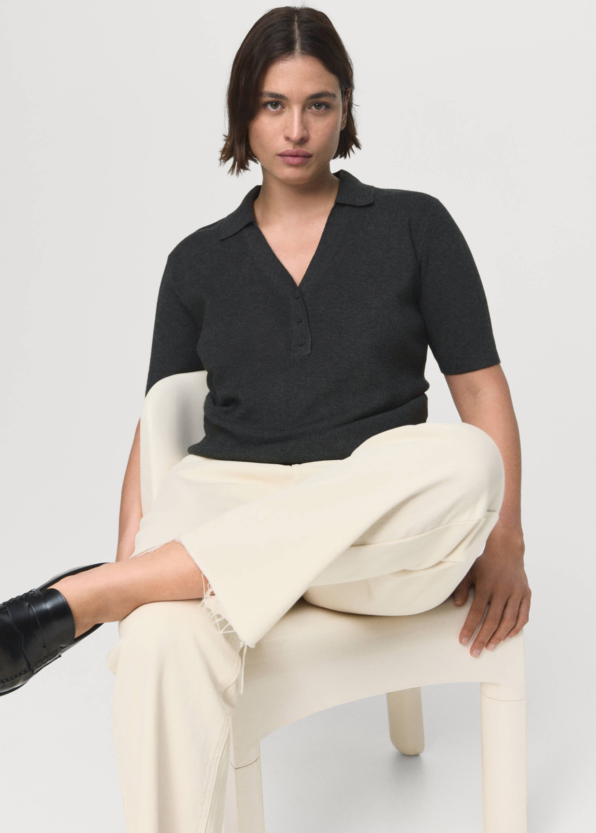 Fine-knit sweater with shirt collar - Details of the article 5