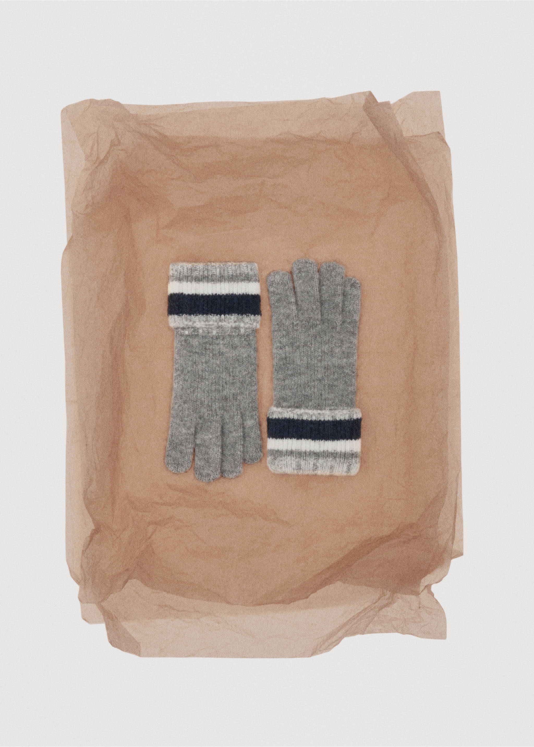 Striped knit gloves - Details of the article 7, Grey. Ref: 17065984-00.