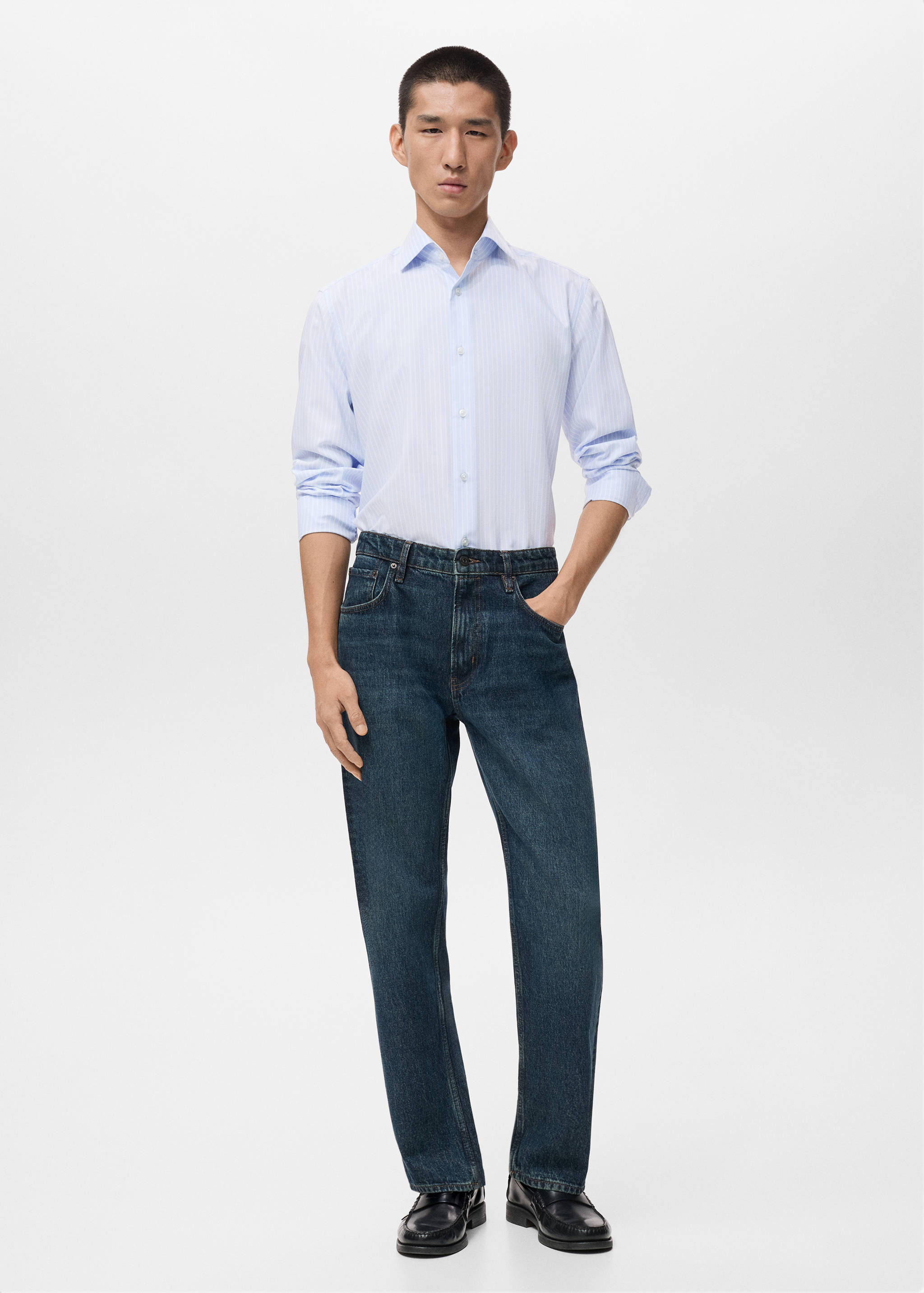 100% cotton striped slim-fit shirt - General plane