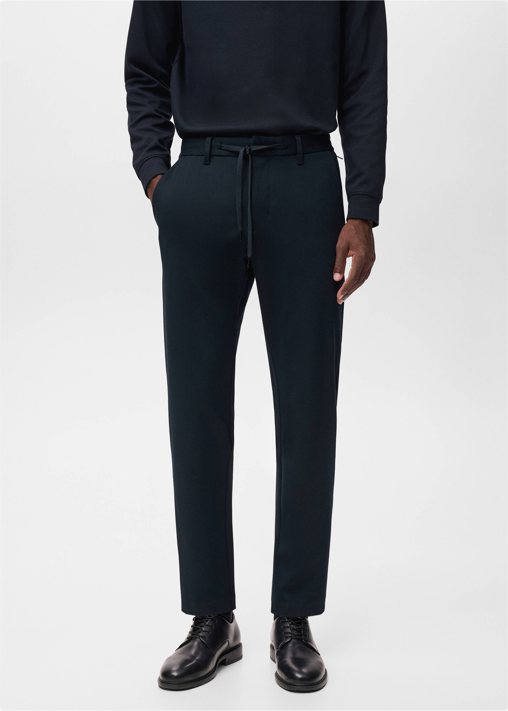 Pantalón slim fit comfort stretch cordón - Plano medio, Azul marino. Ref: 17066326-00.