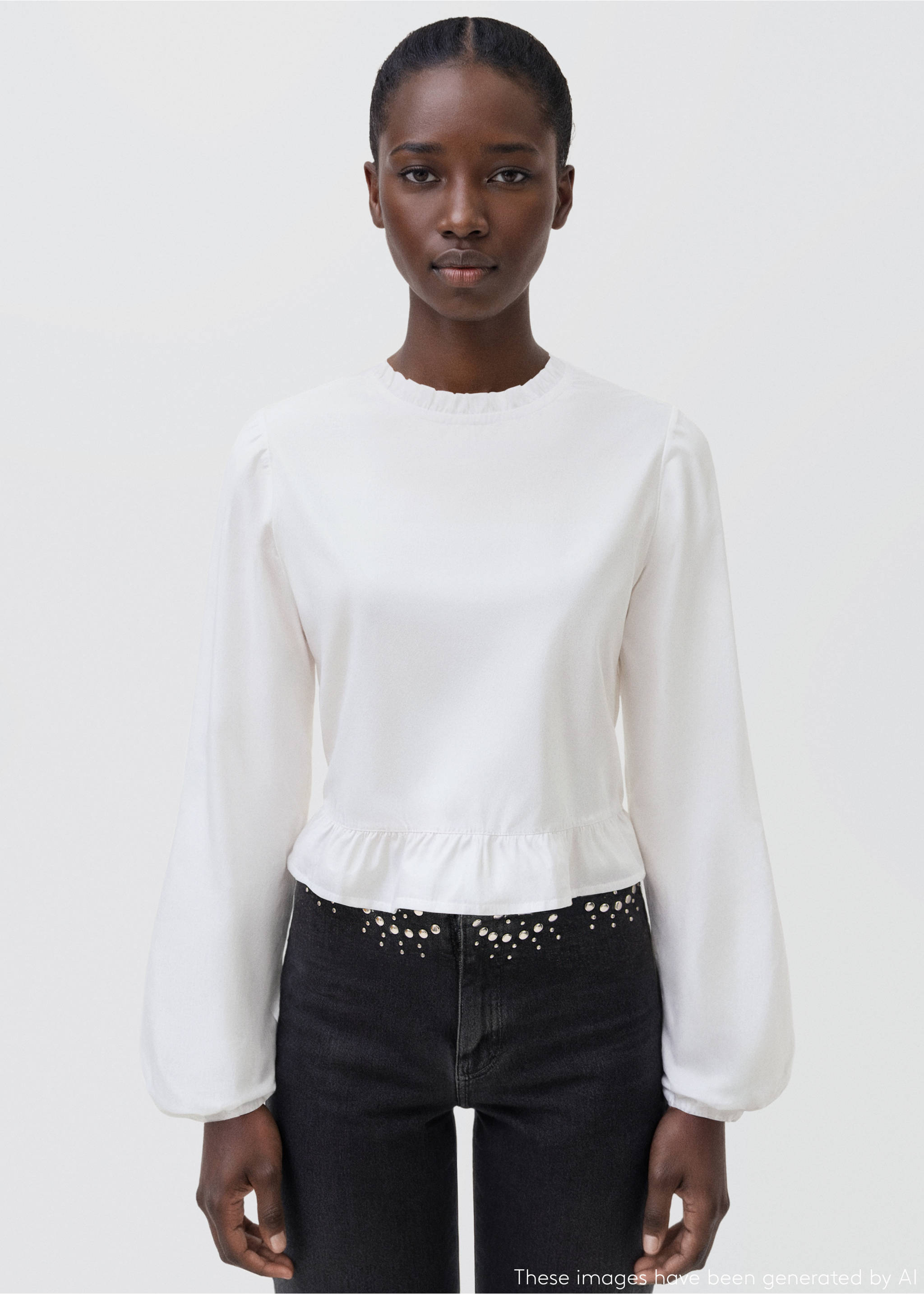 Ruffled cotton blouse - Medium plane, Off White. Ref: 17066332-00.