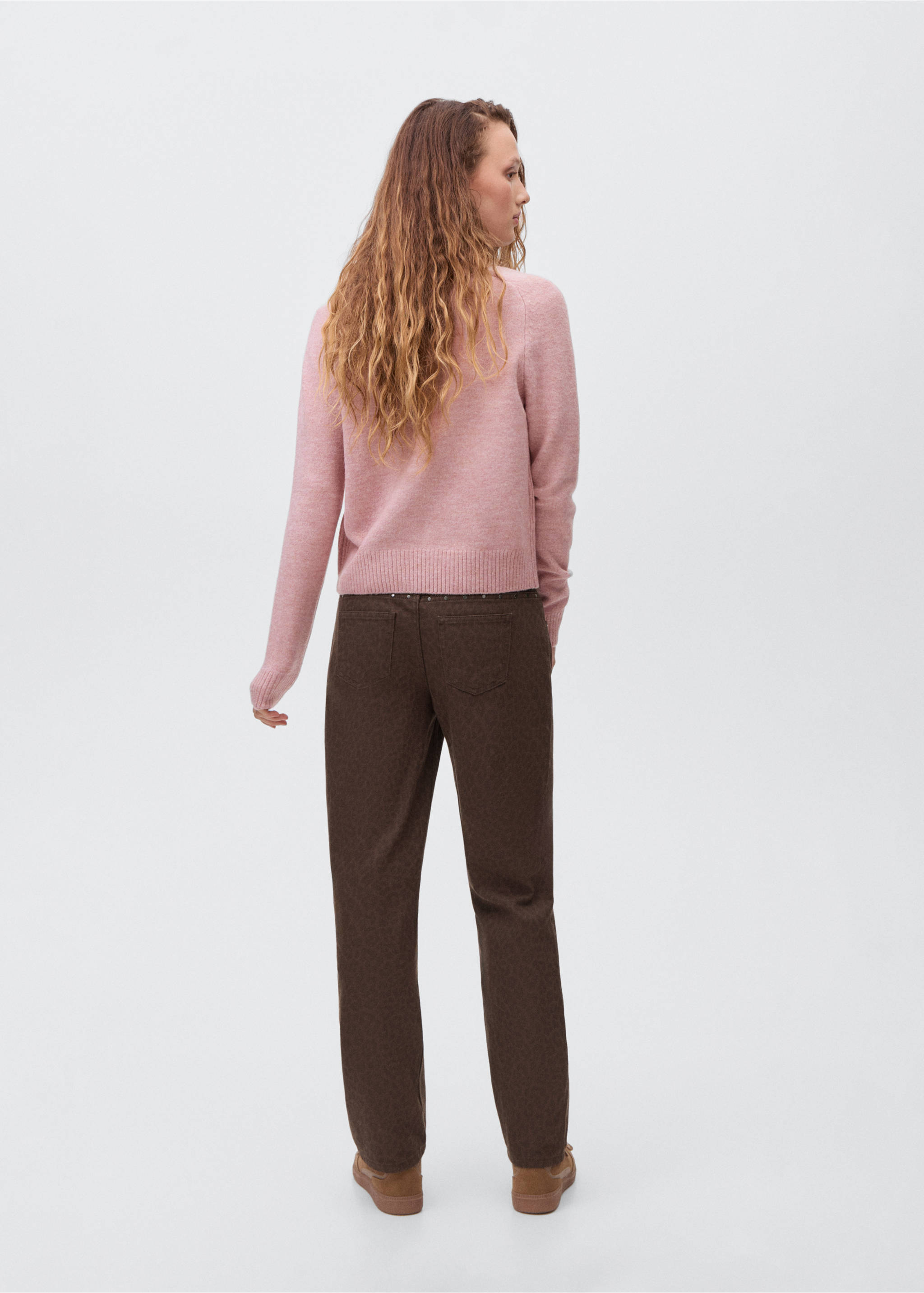 Wide-Leg-Jeans im Leopardenmuster - Rückseite des Artikels, Schokolade. Ref: 17066335-00.